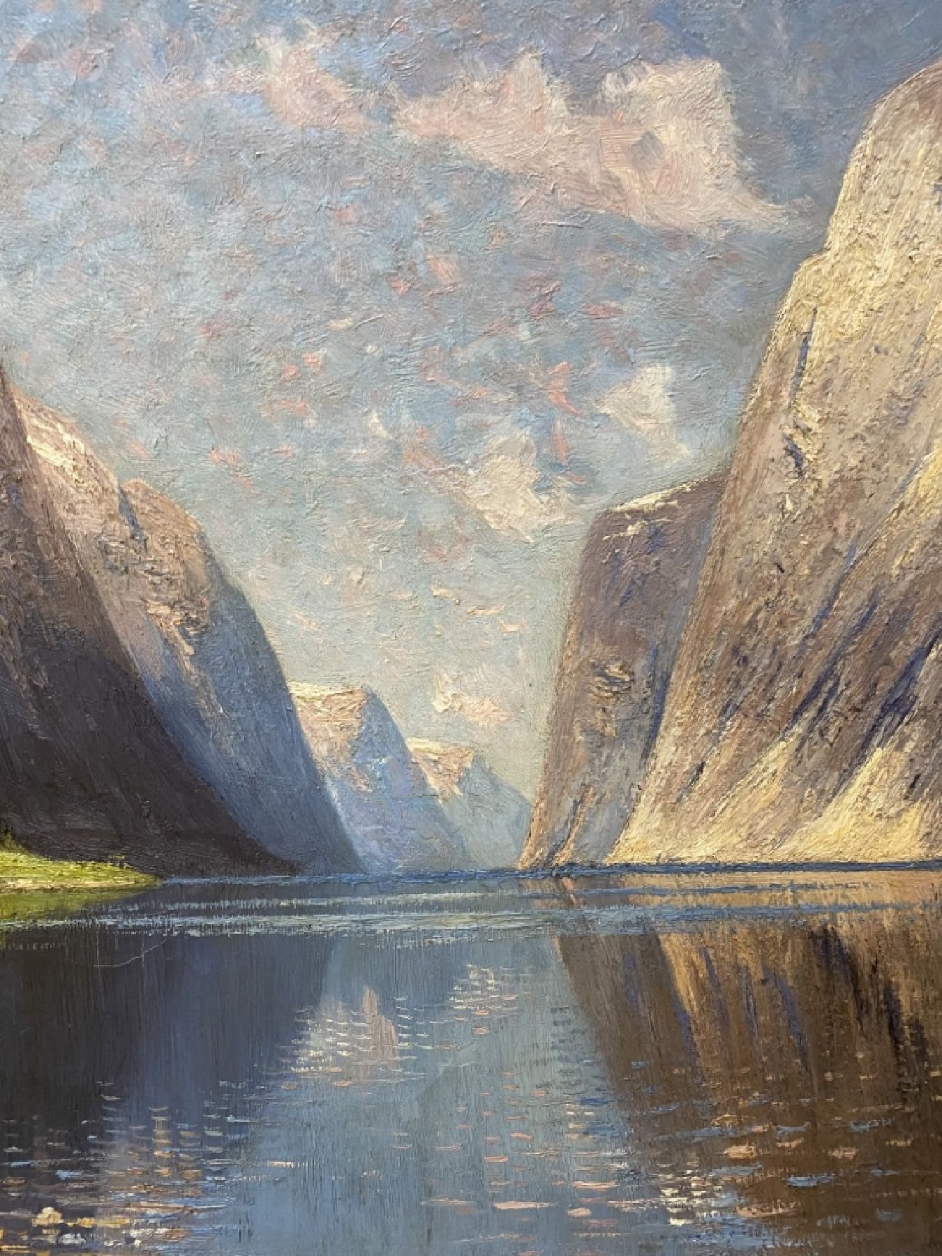 Detail b: Elisabeth Grüttefien-Kiekebusch, geb. 1871 Berlin, "Naeröfjord", Öl/Lwd, li. u. signiert, ältere Restaurationen, ca. 80 x 120 cm, ...