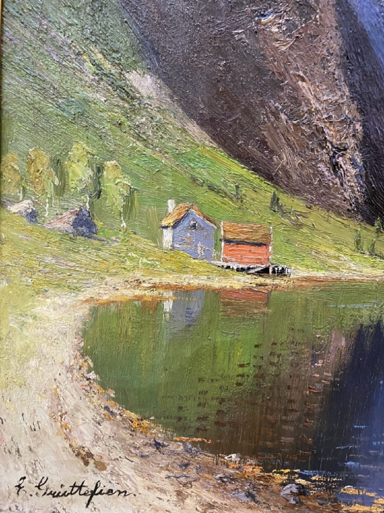 Detail d: Elisabeth Grüttefien-Kiekebusch, geb. 1871 Berlin, "Naeröfjord", Öl/Lwd, li. u. signiert, ältere Restaurationen, ca. 80 x 120 cm, ...