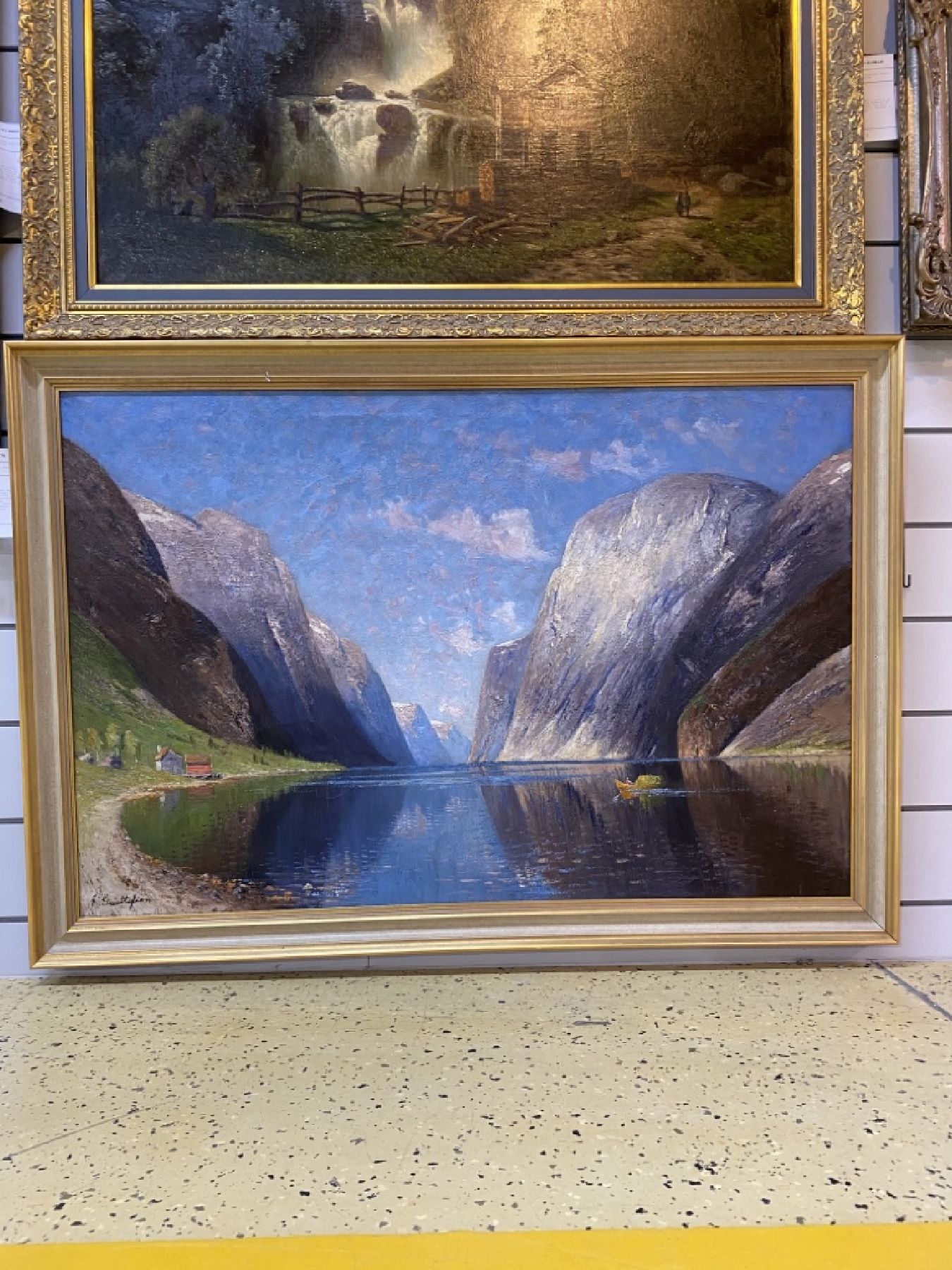 Detail e: Elisabeth Grüttefien-Kiekebusch, geb. 1871 Berlin, "Naeröfjord", Öl/Lwd, li. u. signiert, ältere Restaurationen, ca. 80 x 120 cm, ...