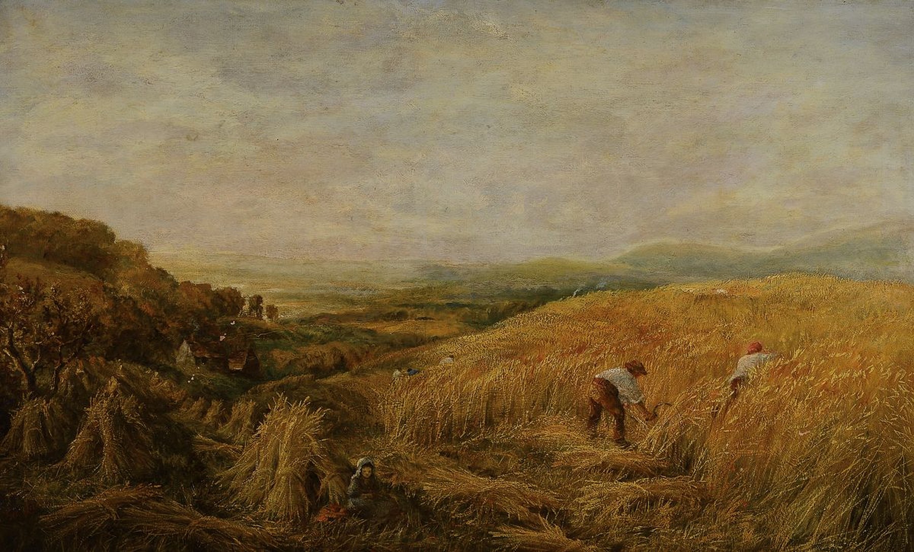 George Lucas, 1893-1983, Ernteszene, Bauern beim schneiden des Getreides, Öl/Lwd, links unten signiert, altersbedingt krakeliert mit einigen kleinen ...
