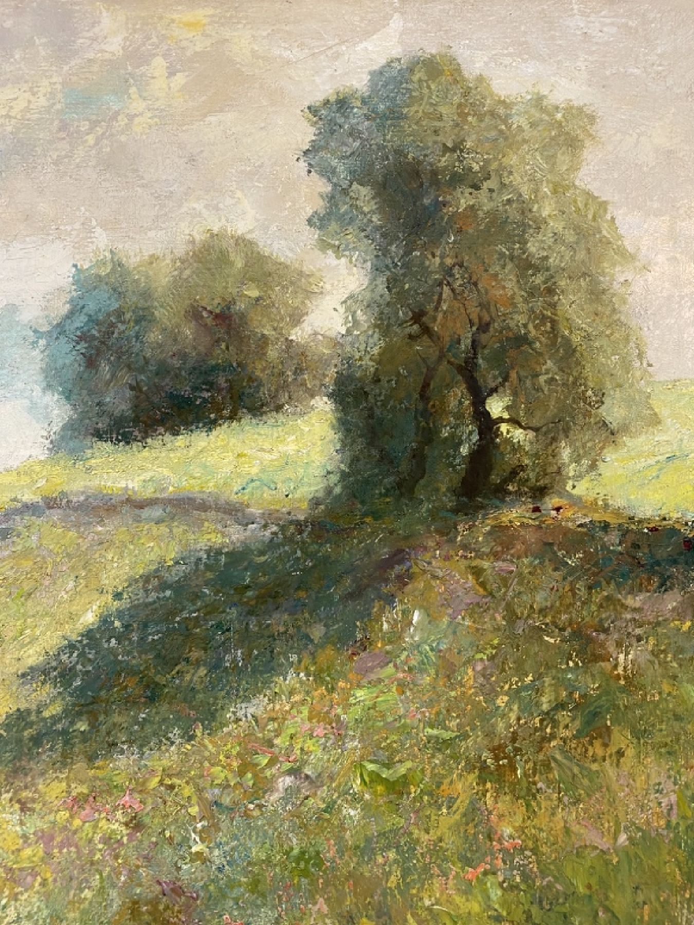 Detail e: Otto Pippel, 1878 Lodz-1960 Planegg, Bauer mit Heuwagen in hügeliger Landschaft, Öl/Lwd, rechts unten signiert, rückseitig altes Atelieretikett ...