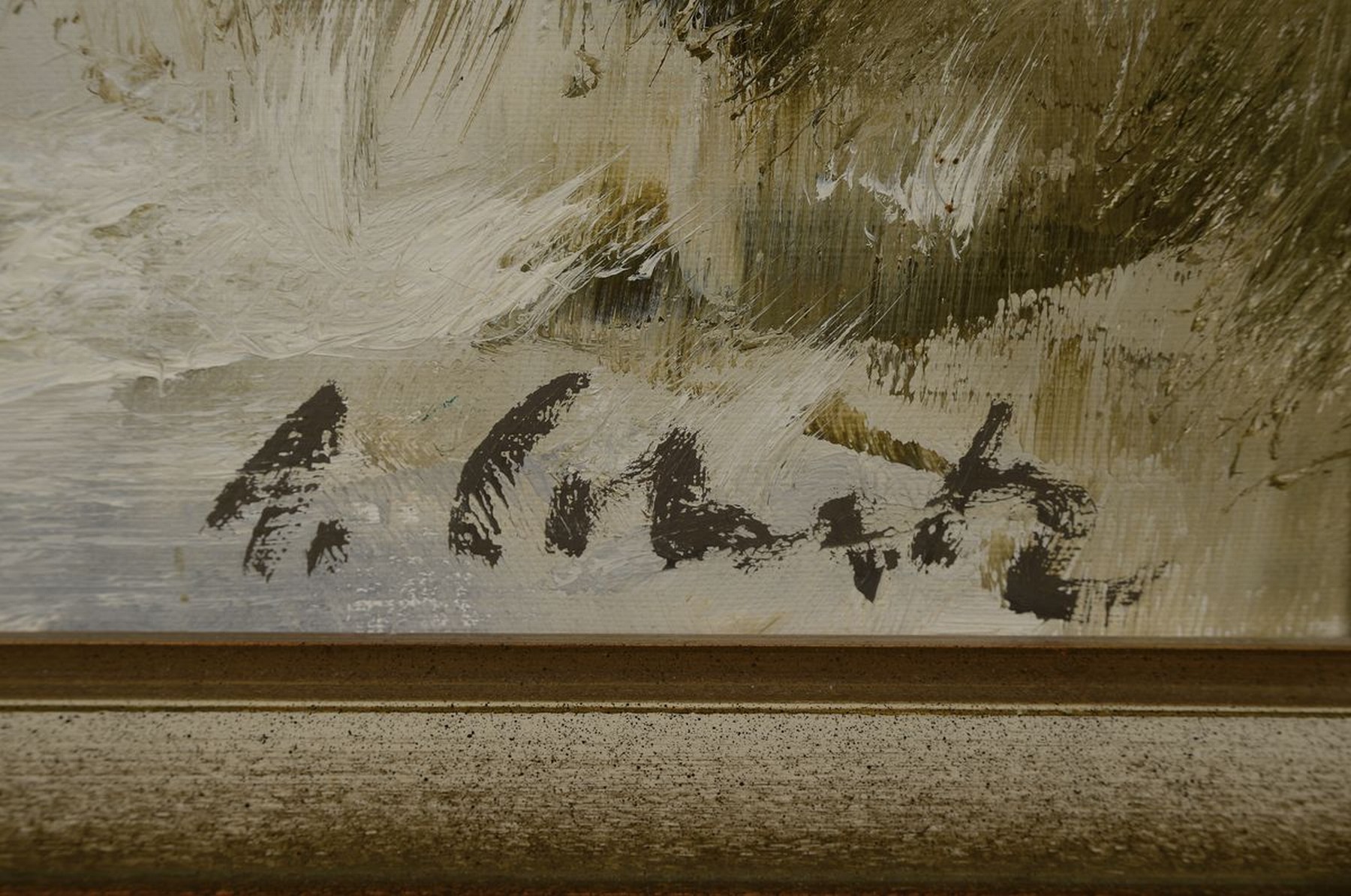 Detail a: Arnold Schatz, 1929 Stepenitz-1999 Bielefeld, Aufsteigende Graugänse, rückseitig auf Künstleretikett so betitelt, Öl/Lwd, rechts unten signiert, ...