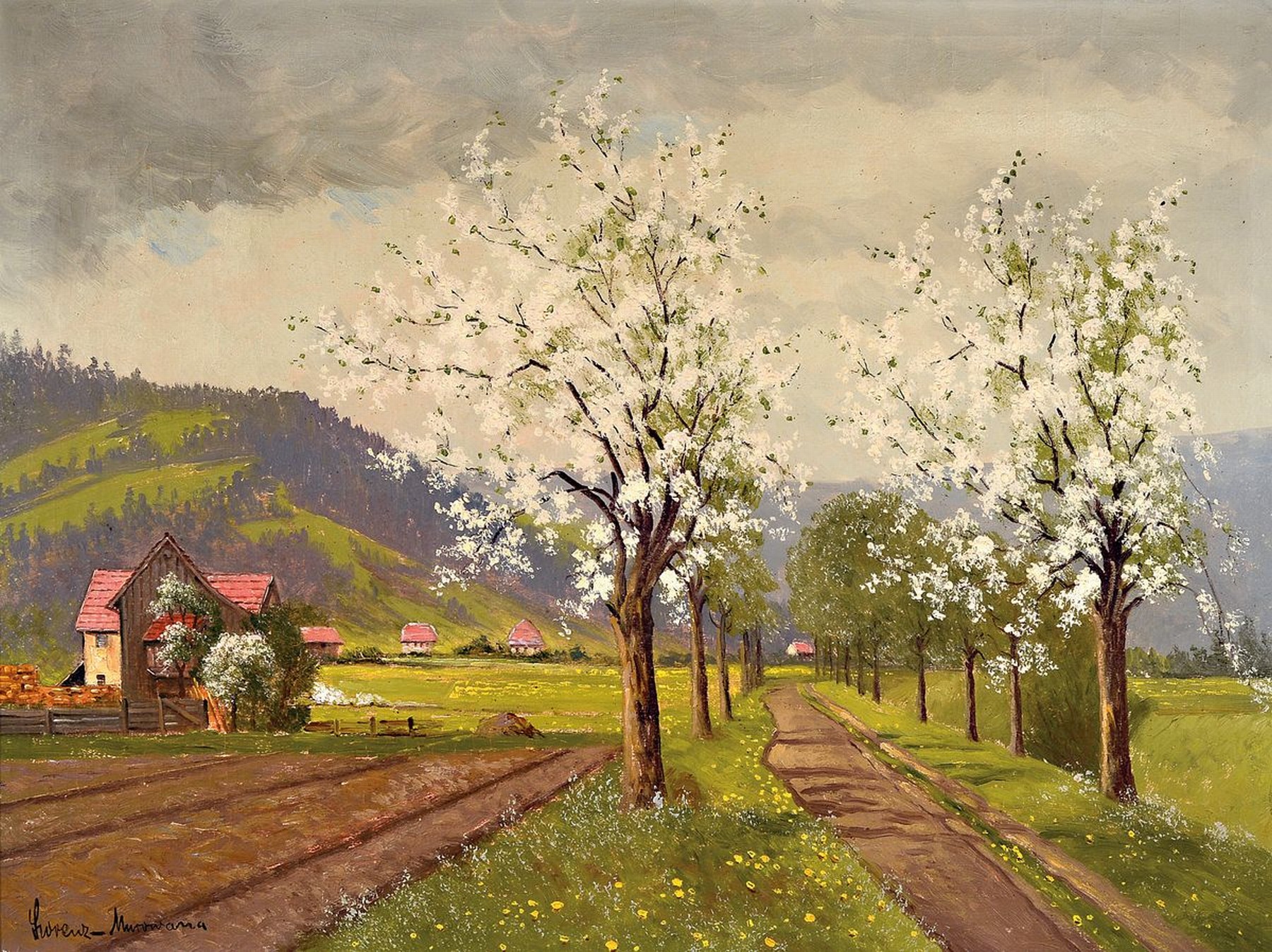 Ernst Lorenz-Murowana, 1872 Murowana Goslin - 1950 Berlin, hier: Frühling im Schwarzwald, Öl/Lwd, li. u. signiert, ca. 60 x 80 cm, Rahmen leicht ...