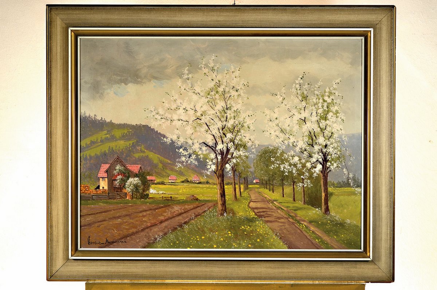 Detail k: Ernst Lorenz-Murowana, 1872 Murowana Goslin - 1950 Berlin, hier: Frühling im Schwarzwald, Öl/Lwd, li. u. signiert, ca. 60 x 80 cm, Rahmen leicht ...