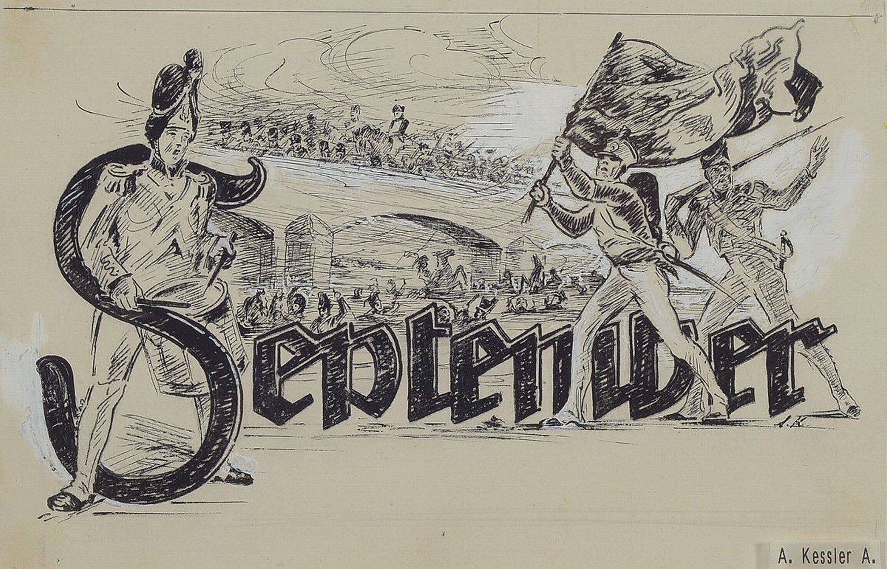 Detail a: Adolf Kessler, 1890 Godramstein-1974, drei Tuschzeichnungen als Druckvorlagen für den Pfälzischen Heimatkalender 1920, je ca. 12x22cm, PP, u.Gl., ...