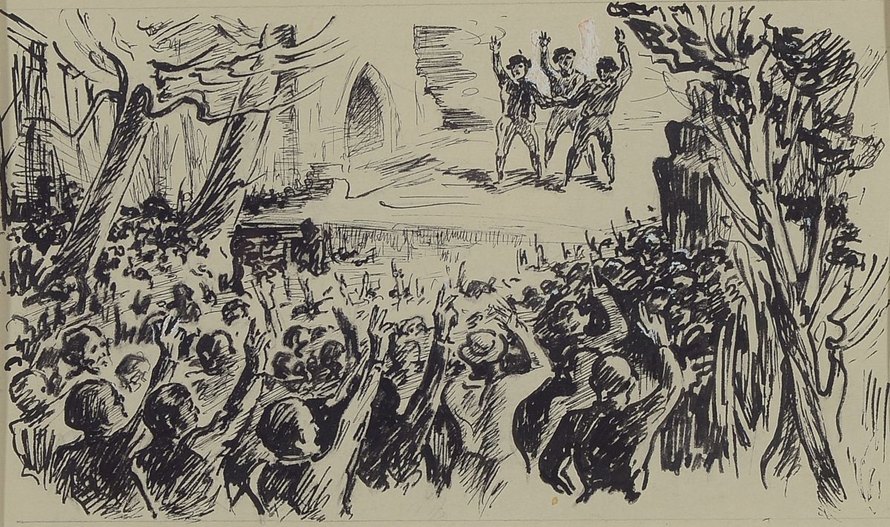 Detail e: Adolf Kessler, 1890 Godramstein-1974, drei Tuschzeichnungen als Druckvorlagen für den Pfälzischen Heimatkalender 1920, je ca. 12x22cm, PP, u.Gl., ...