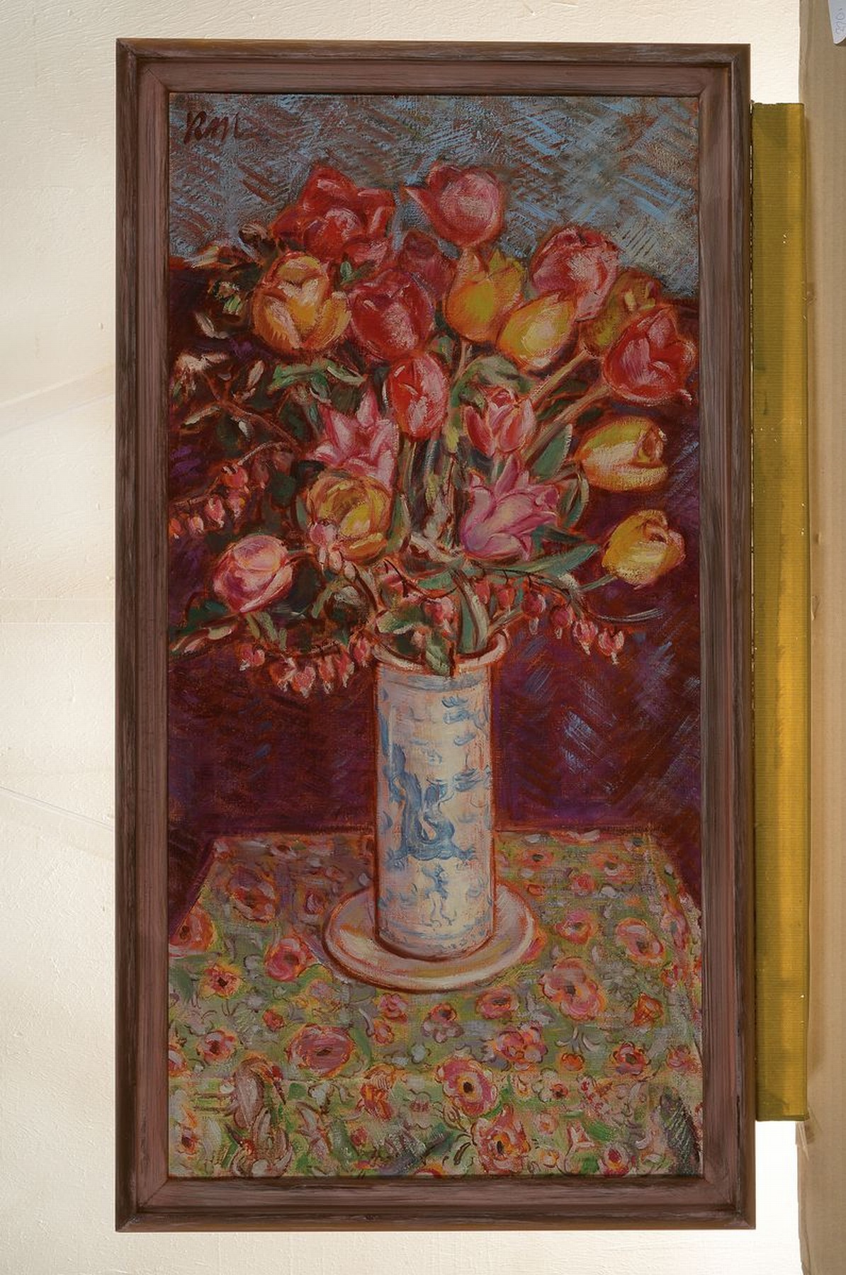 Detail k: Rolf Müller-Landau, 1903-1956 Bad Bergzabern, Stillleben, Blumen in chinesischer Vase, Öl/Lwd, links oben monogrammiert, ca. 83x42cm,ca. 91x48cm, ...