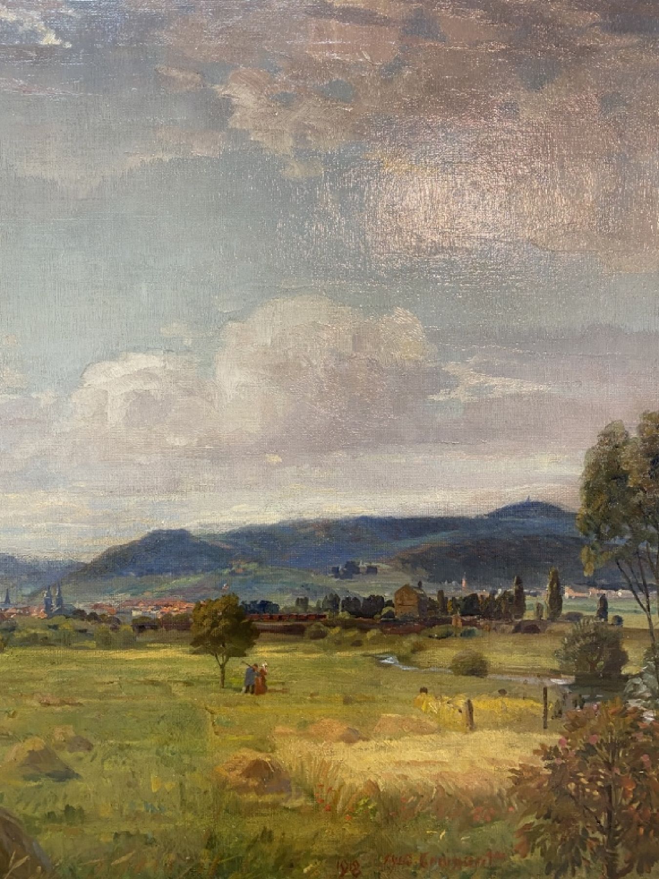 Detail b: August Croissant, 1870 Landau-1941 Edenkoben, Blick auf Neustadt an der Weinstraße, Öl/Lwd, rechts unten signiert und datiert 1918, ca. 67x106cm