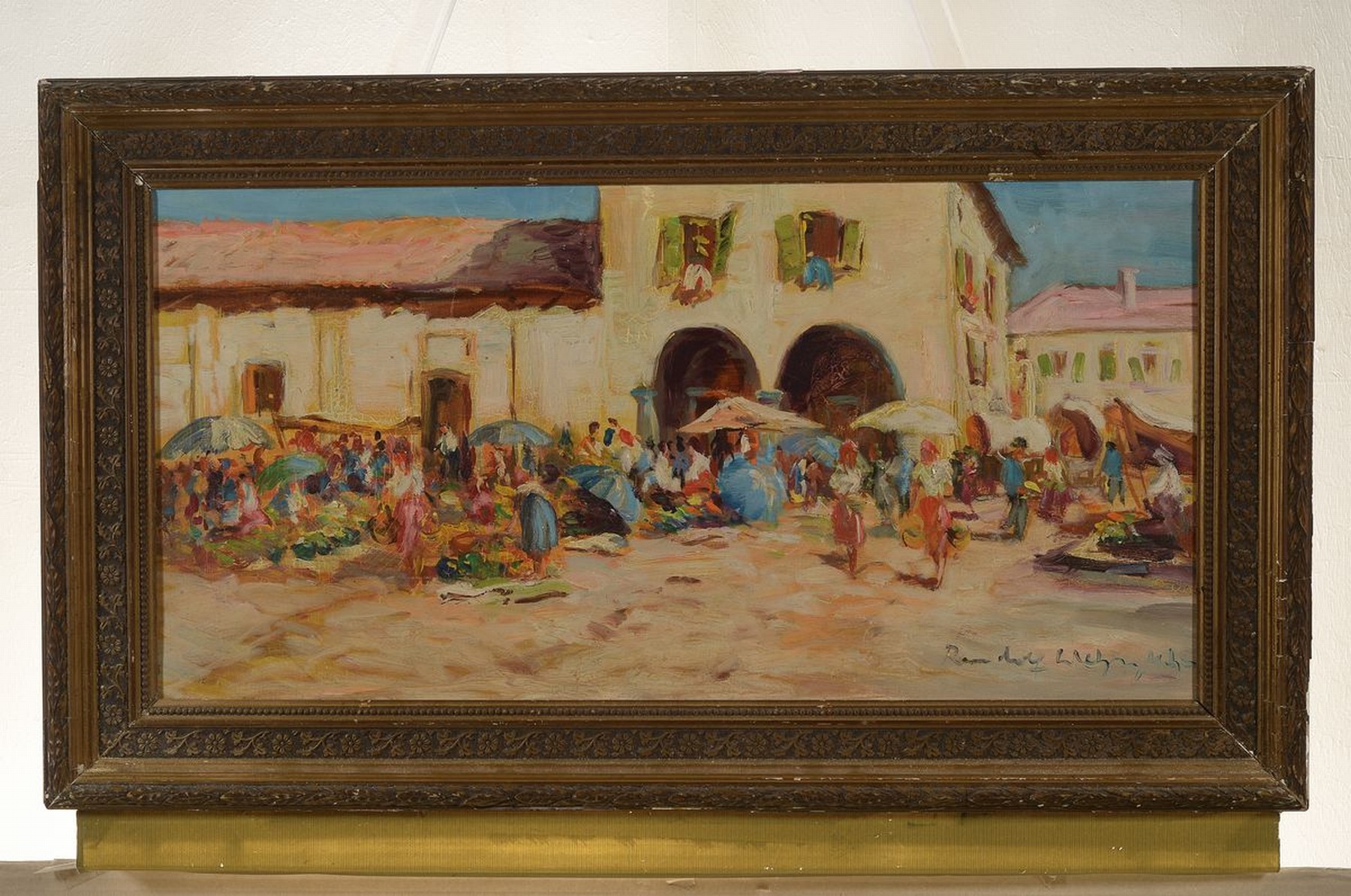 Detail k: Randolf Wehn, 1911-1987 München, Markt in einer südlichen Stadt, Öl/Lwd, rechts unten signiert, ca. 36x70cm, R. ca. 48x82cm