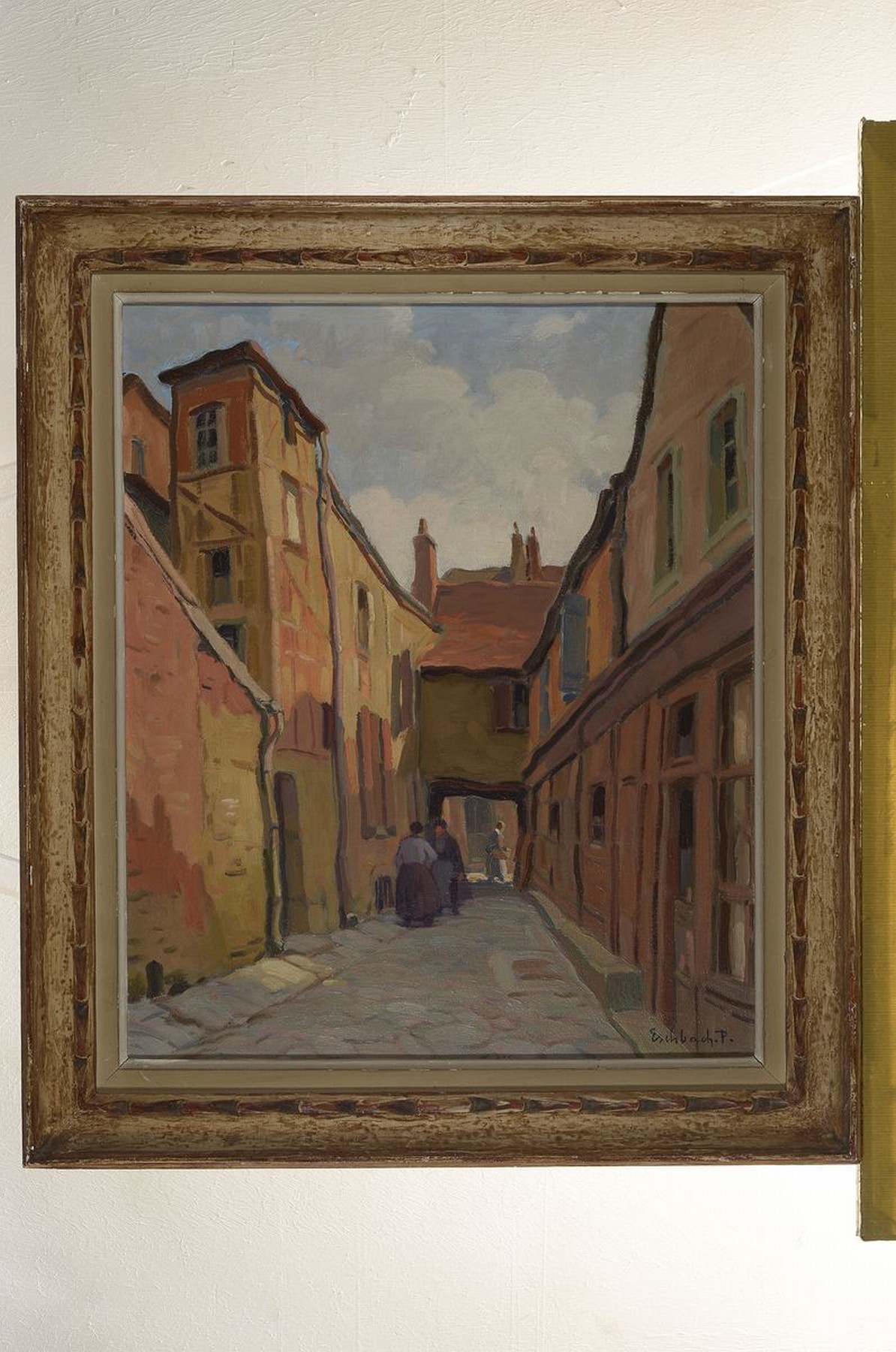 Detail k: Paul André Jean Eschbach, 1881-1961, Blick in eine Gasse, rückseitig betitelt passage musette Dyon, Öl/Lwd, rechts unten signiert, ca. 56x46cm, R. ...