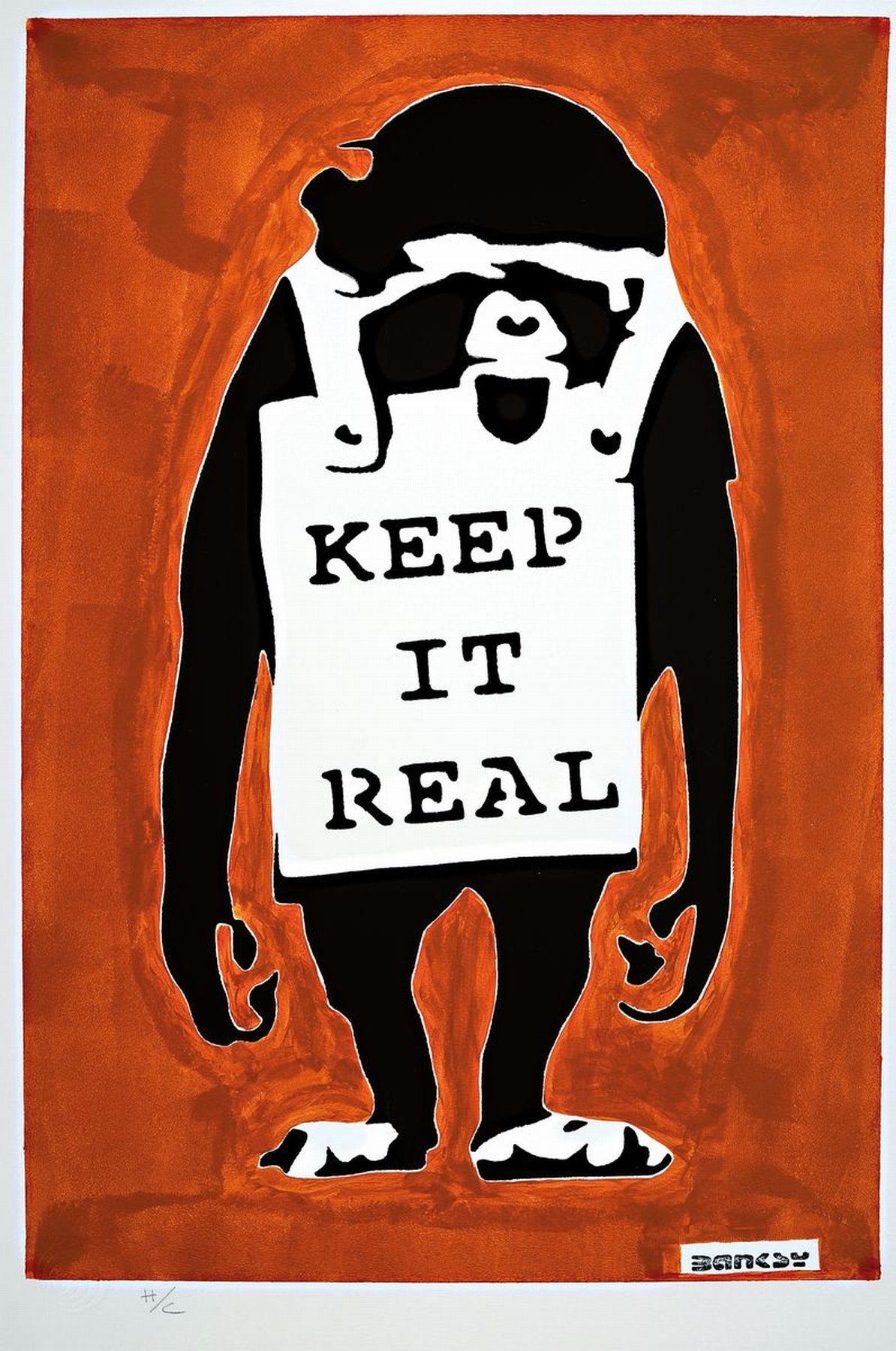 Detail k: Banksy, zeitgenössischer Künstler, "Keep it Real Brown background", Siebdruck, num. H.C., Auflage 1000, inkl Zertifikat, ca. 70x50 cm
