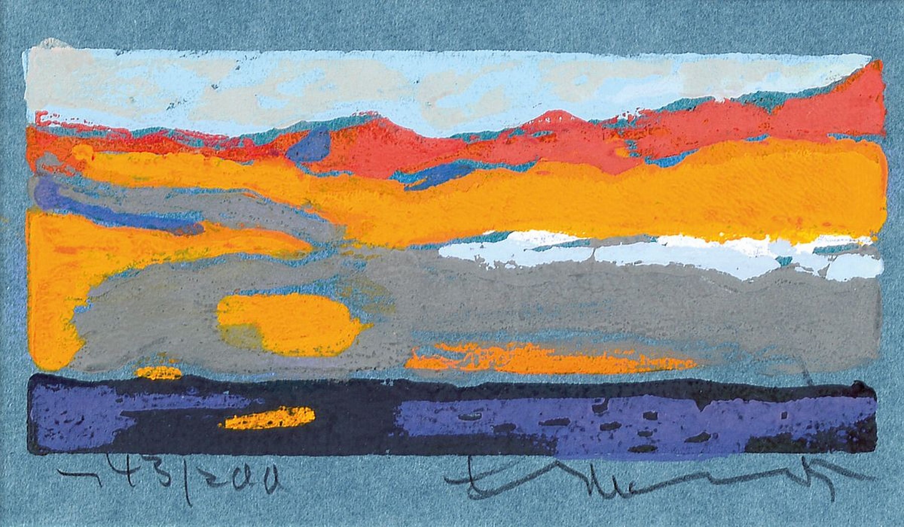 Klaus Fußmann, geb. 1938, Farblinolschnitt, Küstenlandschaft, num. 143/200, handsigniert, ca. 10 x 17 cm, PP., unter Glas, Rahmen: 29 x 37 cm