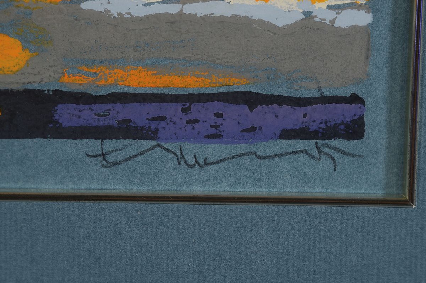 Detail e: Klaus Fußmann, geb. 1938, Farblinolschnitt, Küstenlandschaft, num. 143/200, handsigniert, ca. 10 x 17 cm, PP., unter Glas, Rahmen: 29 x 37 cm