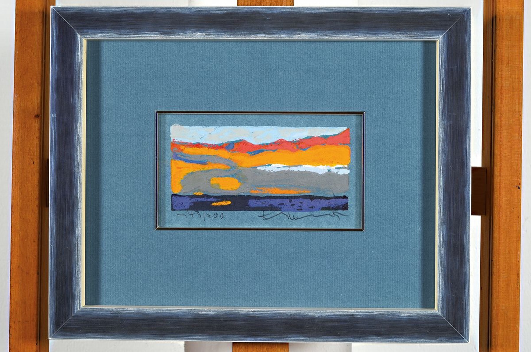 Detail k: Klaus Fußmann, geb. 1938, Farblinolschnitt, Küstenlandschaft, num. 143/200, handsigniert, ca. 10 x 17 cm, PP., unter Glas, Rahmen: 29 x 37 cm