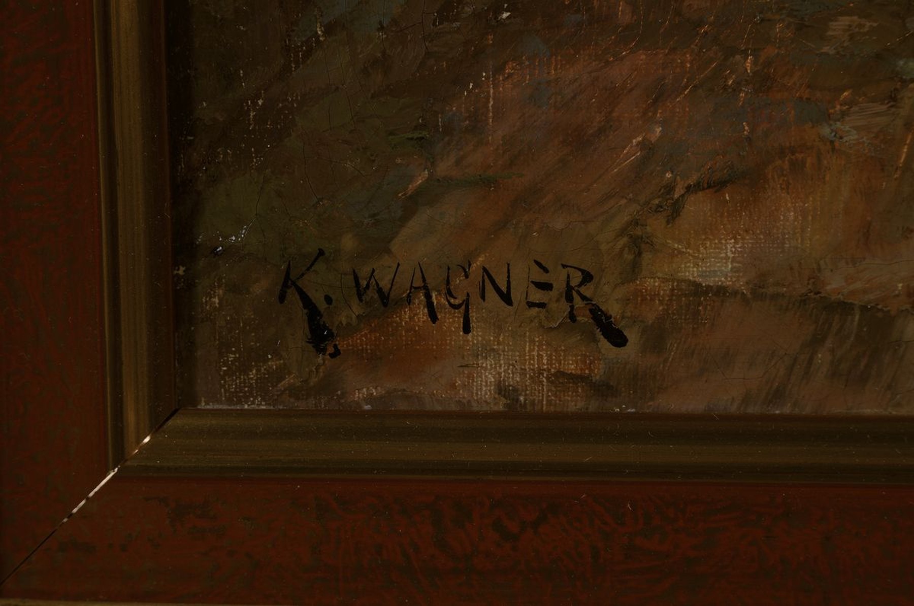 Detail a: Karl Wagner, 1877 Gochsheim - ca. 1942 Ansicht von Venedig, oben links Lwd Schaden Öl/Lwd, signiert, ca. 50x 82 cm, Rahmen