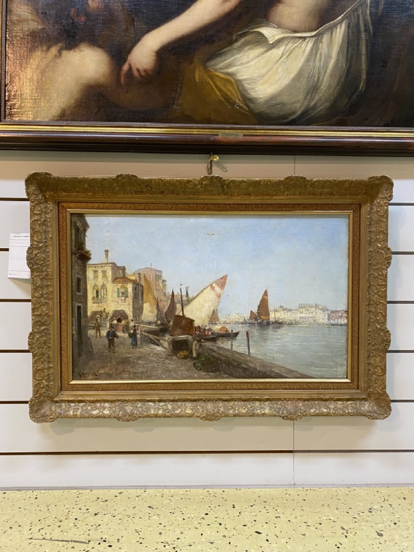 Detail c: Karl Wagner, 1877 Gochsheim - ca. 1942 Ansicht von Venedig, oben links Lwd Schaden Öl/Lwd, signiert, ca. 50x 82 cm, Rahmen