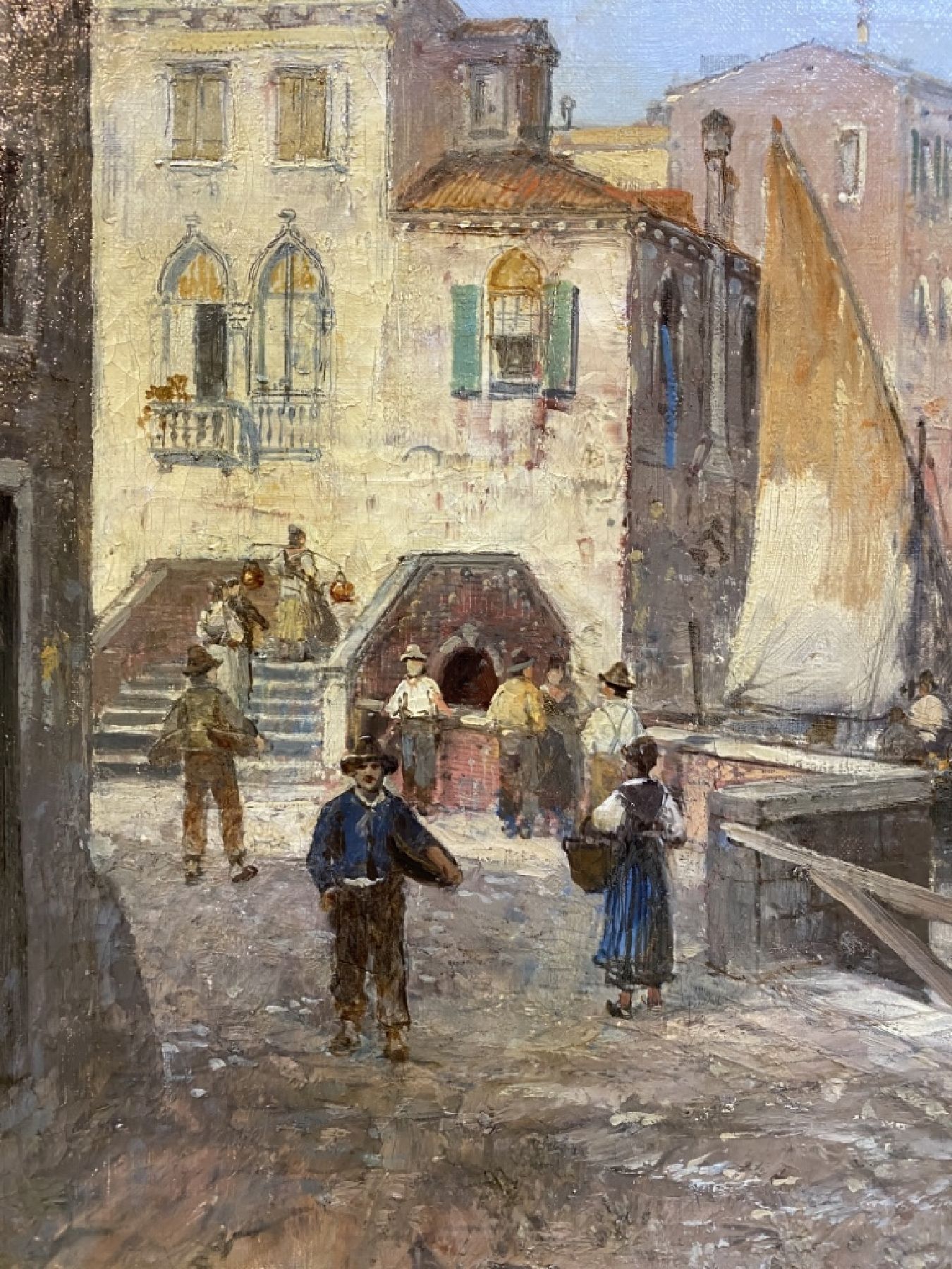 Detail d: Karl Wagner, 1877 Gochsheim - ca. 1942 Ansicht von Venedig, oben links Lwd Schaden Öl/Lwd, signiert, ca. 50x 82 cm, Rahmen