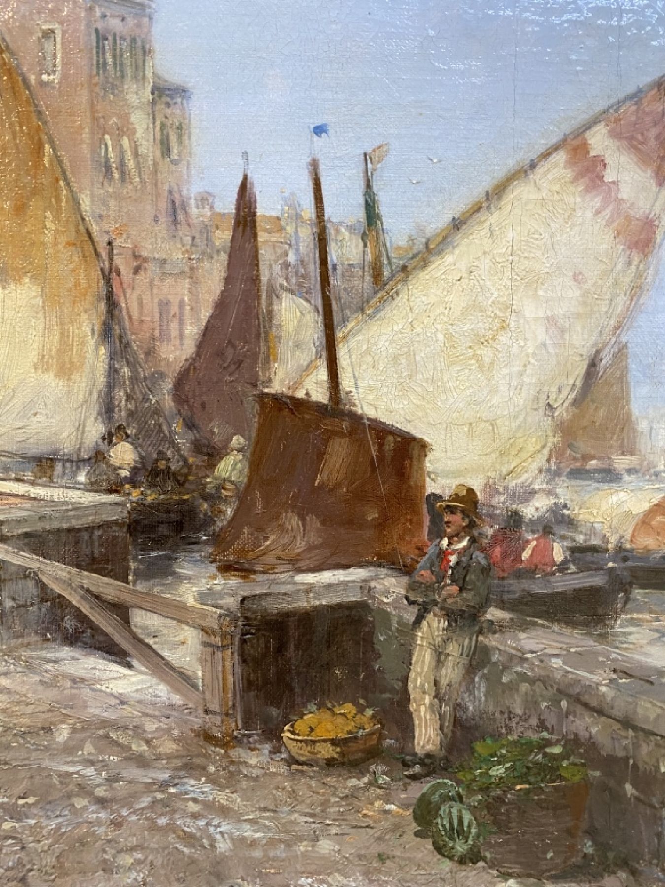 Detail e: Karl Wagner, 1877 Gochsheim - ca. 1942 Ansicht von Venedig, oben links Lwd Schaden Öl/Lwd, signiert, ca. 50x 82 cm, Rahmen