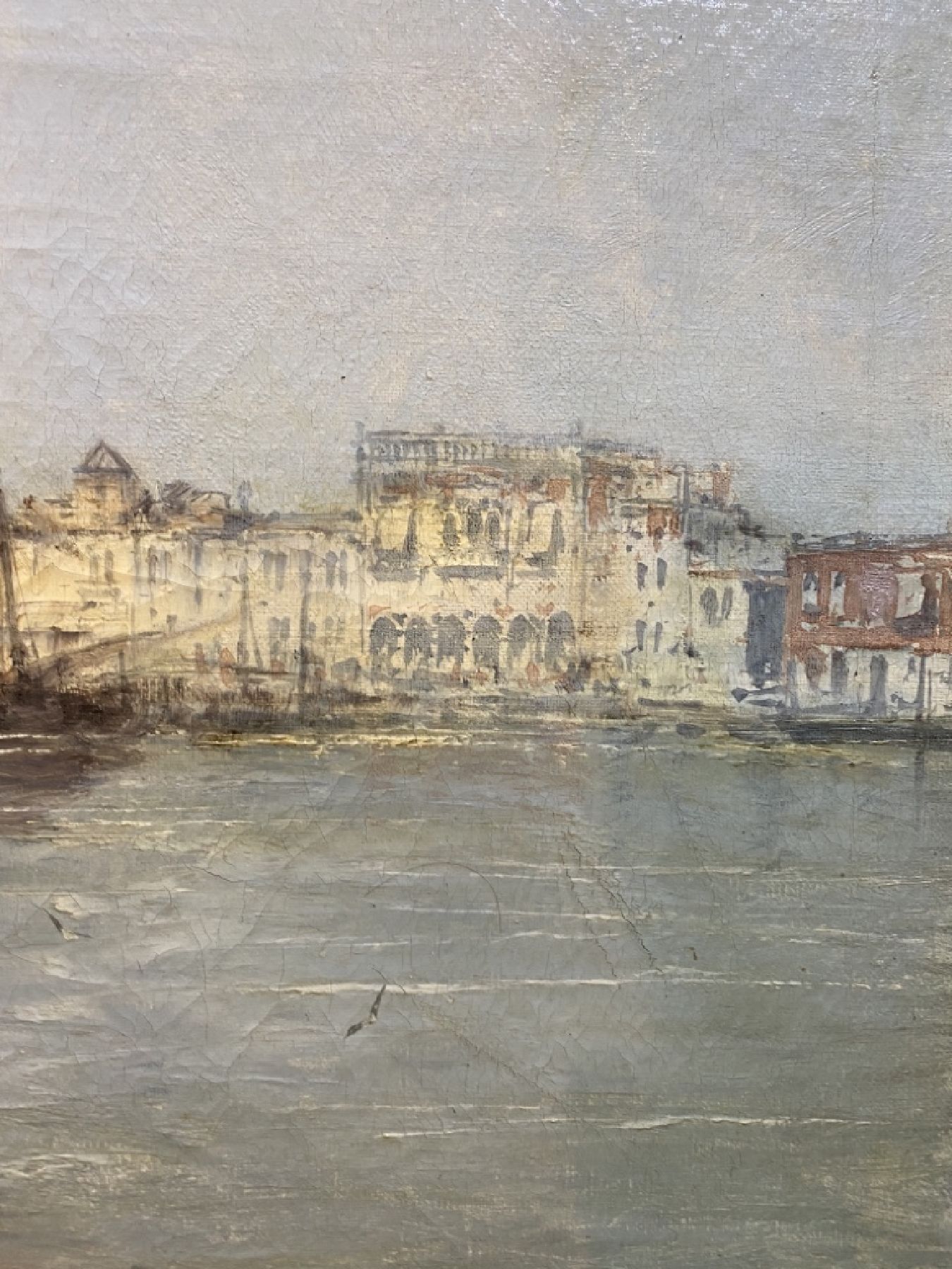 Detail g: Karl Wagner, 1877 Gochsheim - ca. 1942 Ansicht von Venedig, oben links Lwd Schaden Öl/Lwd, signiert, ca. 50x 82 cm, Rahmen