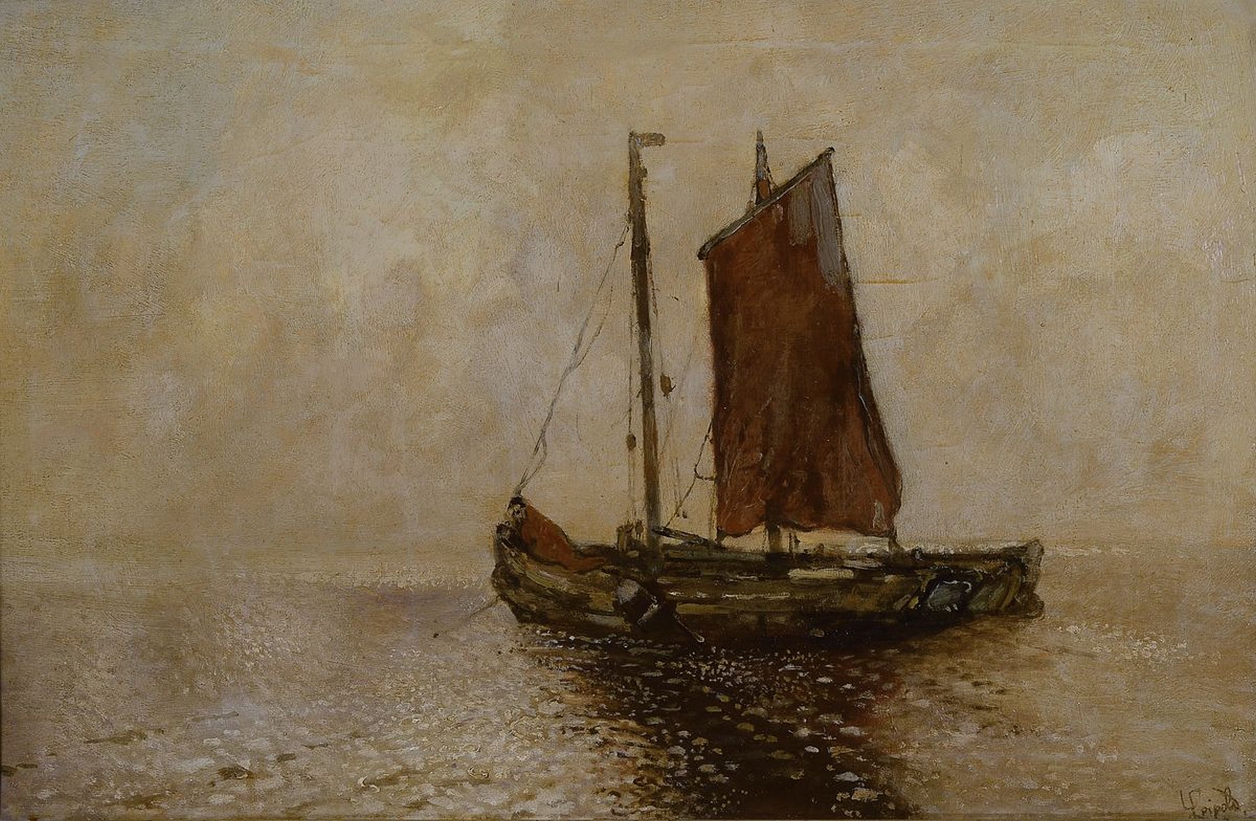 Karl Leipold, 1864 - 1943, Segelschiff im Nebel, Öl/Lwd, re. u. signiert, ca. 48 x 71 cm, Rahmen