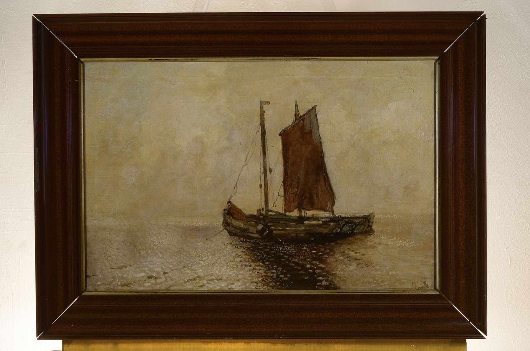 Detail k: Karl Leipold, 1864 - 1943, Segelschiff im Nebel, Öl/Lwd, re. u. signiert, ca. 48 x 71 cm, Rahmen