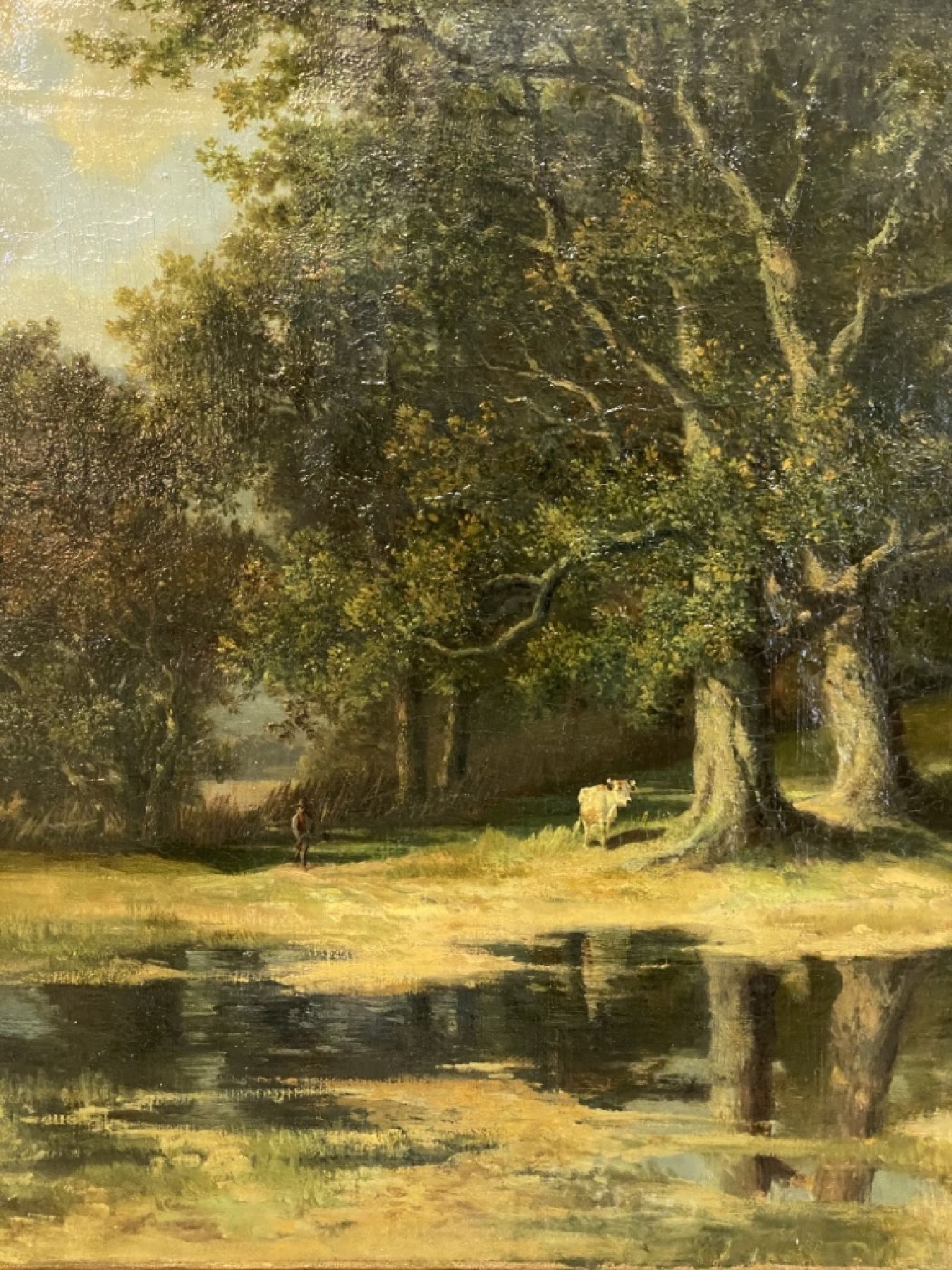 Detail b: Maximilian August Zimmermann, 1811- 1878, Hirten mit Tieren am See, im Schatten ruhende Hirten mit ihren Tieren, feine differenzierte Malerei, ...
