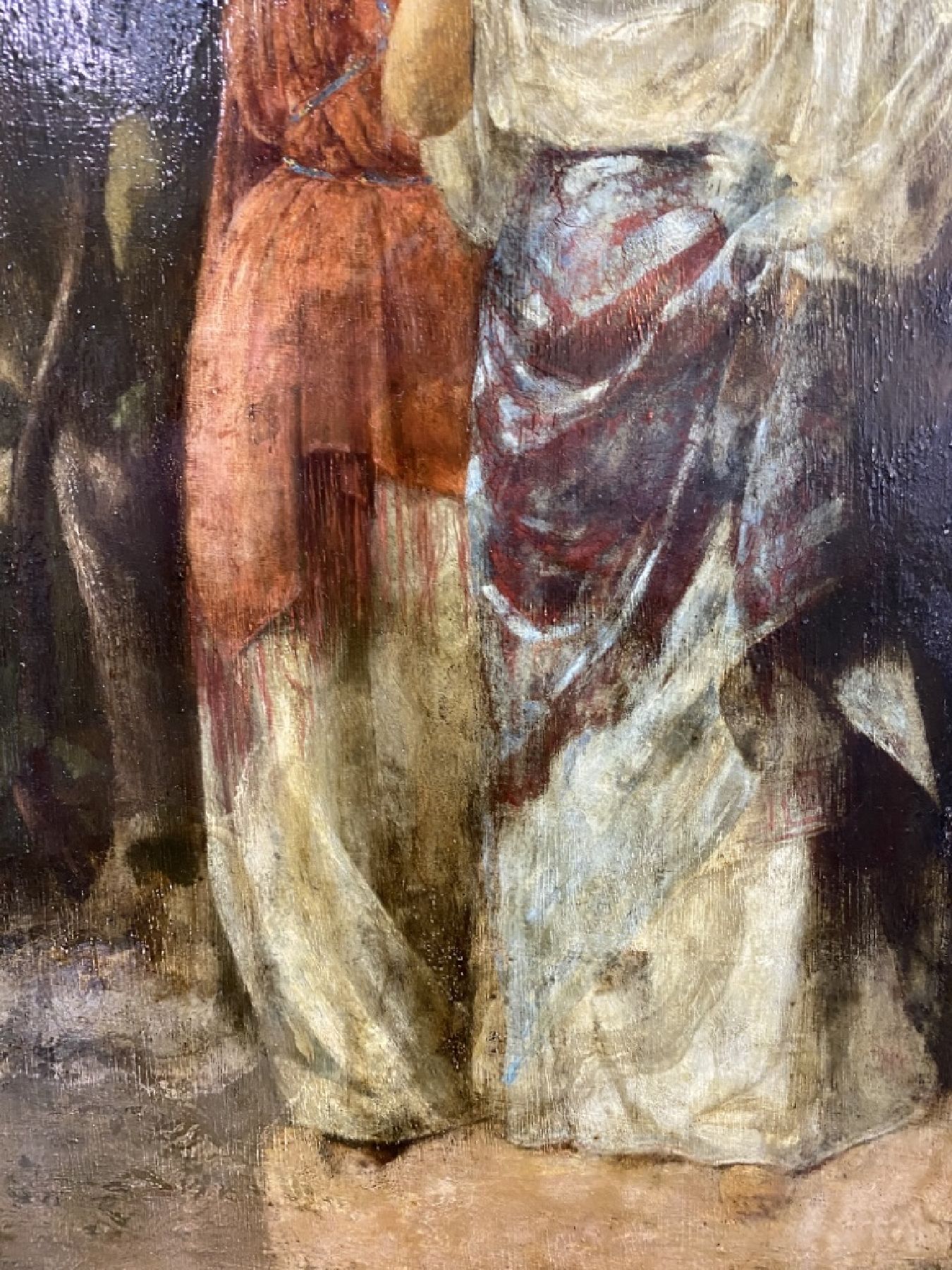 Detail a: Italienischer Monogrammist, um 1860, Frauen mit Wassergefäßen auf dem Kopf, feine lasierende Malerei, hohe Stofflichkeit, sehr gute Lichtführung, ...