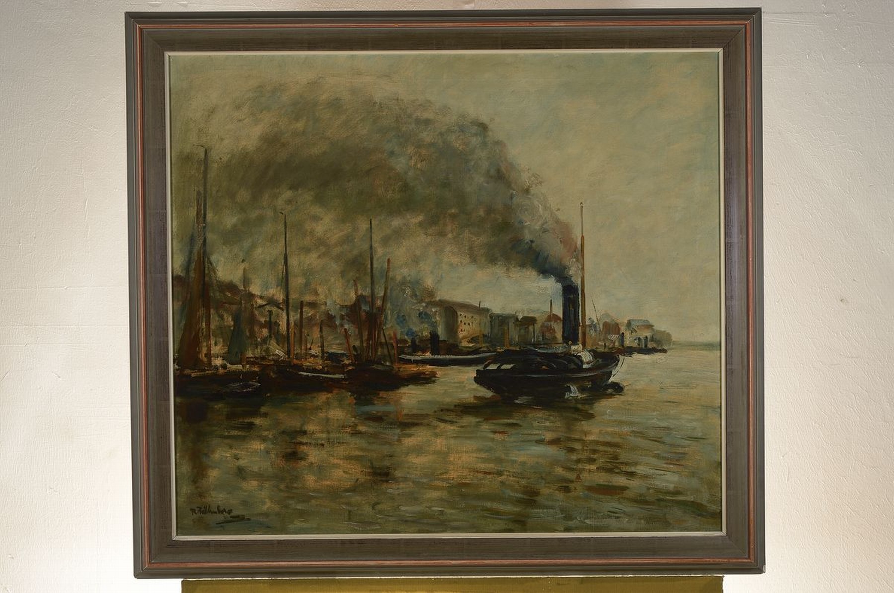 Detail k: Richard Falkenberg, 1875 Wuppertal-1948 Zeulenroda, Blick auf ein Dampfschiff im Hafen, Öl/Lwd, links unten signiert, ca. 70x80cm, R. ca. 80x90cm, ...