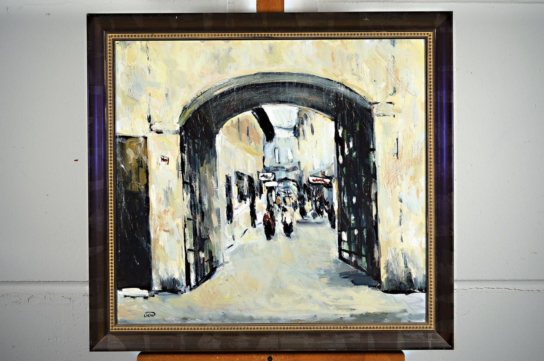 Detail k: Liciu Lucian, geb. 1968, Rumänien Poarta, Straßenszene, Acryl/Lwd, rückseitig bezeichnet und signiert, signiert, ca. 53 x 58 cm, Rahmen: 62 x 67 cm