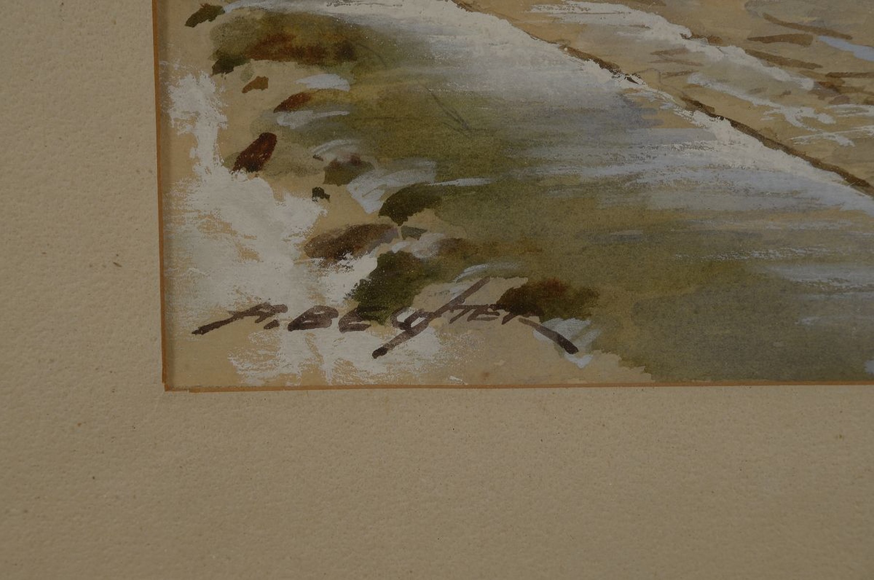 Detail a: August Bechter, 1889 Bad Kreuznach-1965, Blick auf den Rheingrafenstein, Aquarell auf Papier, links unten signiert, ca. 29x24cm, PP, u.Gl., R. ca. ...