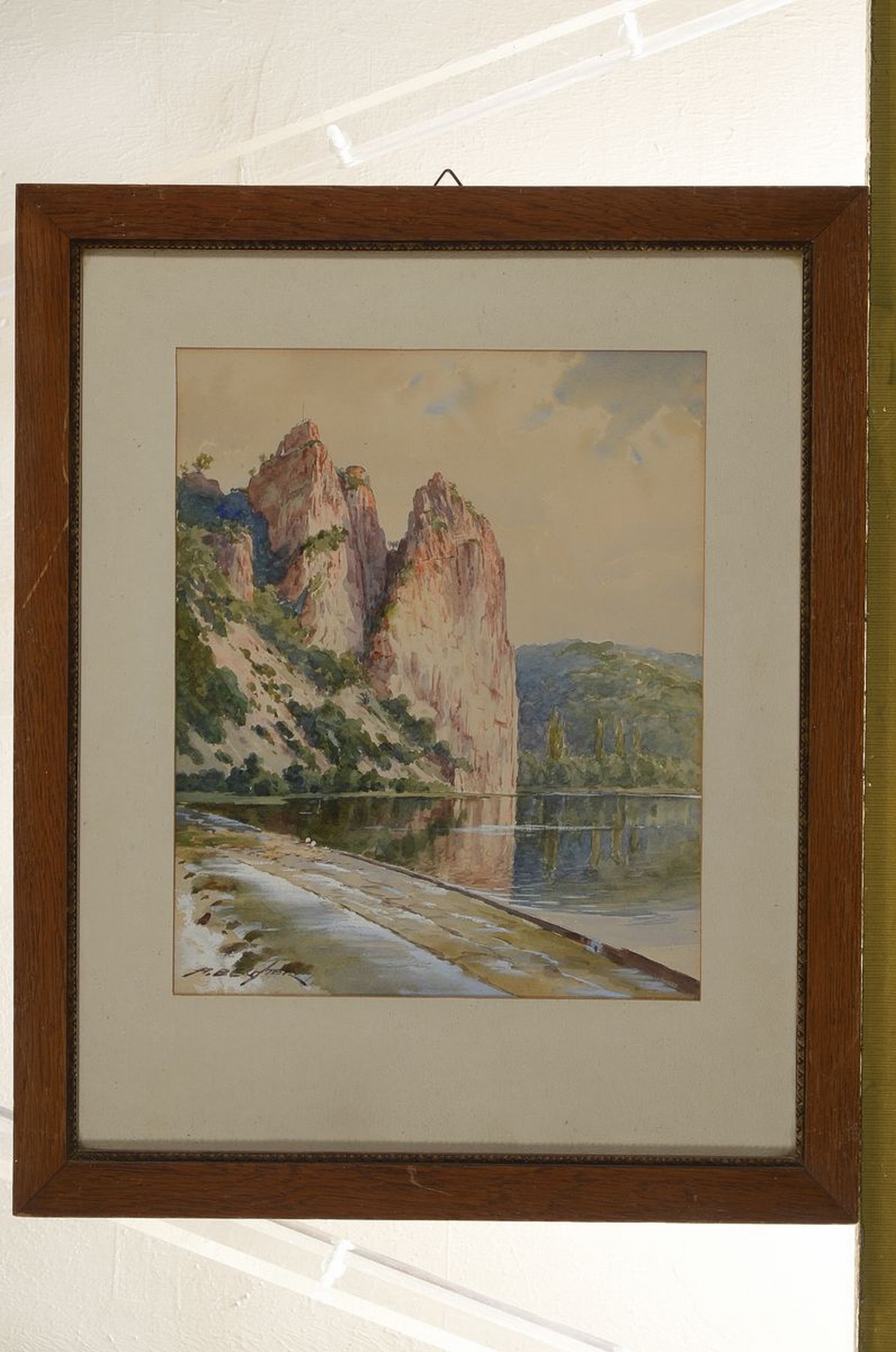 Detail k: August Bechter, 1889 Bad Kreuznach-1965, Blick auf den Rheingrafenstein, Aquarell auf Papier, links unten signiert, ca. 29x24cm, PP, u.Gl., R. ca. ...