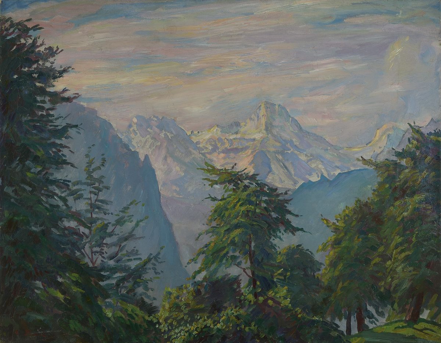 Carl Friedrich Felber, 1880 Waedenswil/Schweiz-1932 Dachau, Landschaft bei Wengen, Öl/Lwd, rest., doubl., links unten signiert, ca. 70x90cm