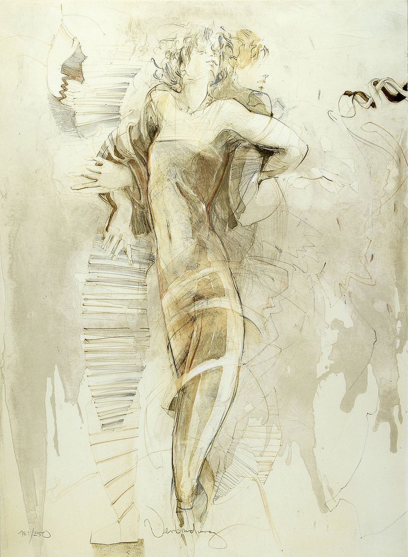 Detail b: Jürgen Görg, geb. 1951, drei Grafiken: "Pas de Deux" 87 31/250, ca. 70 x 50 cm; b. "Verbindung", 18/ 250, unsigniert, ca. 70 x ...