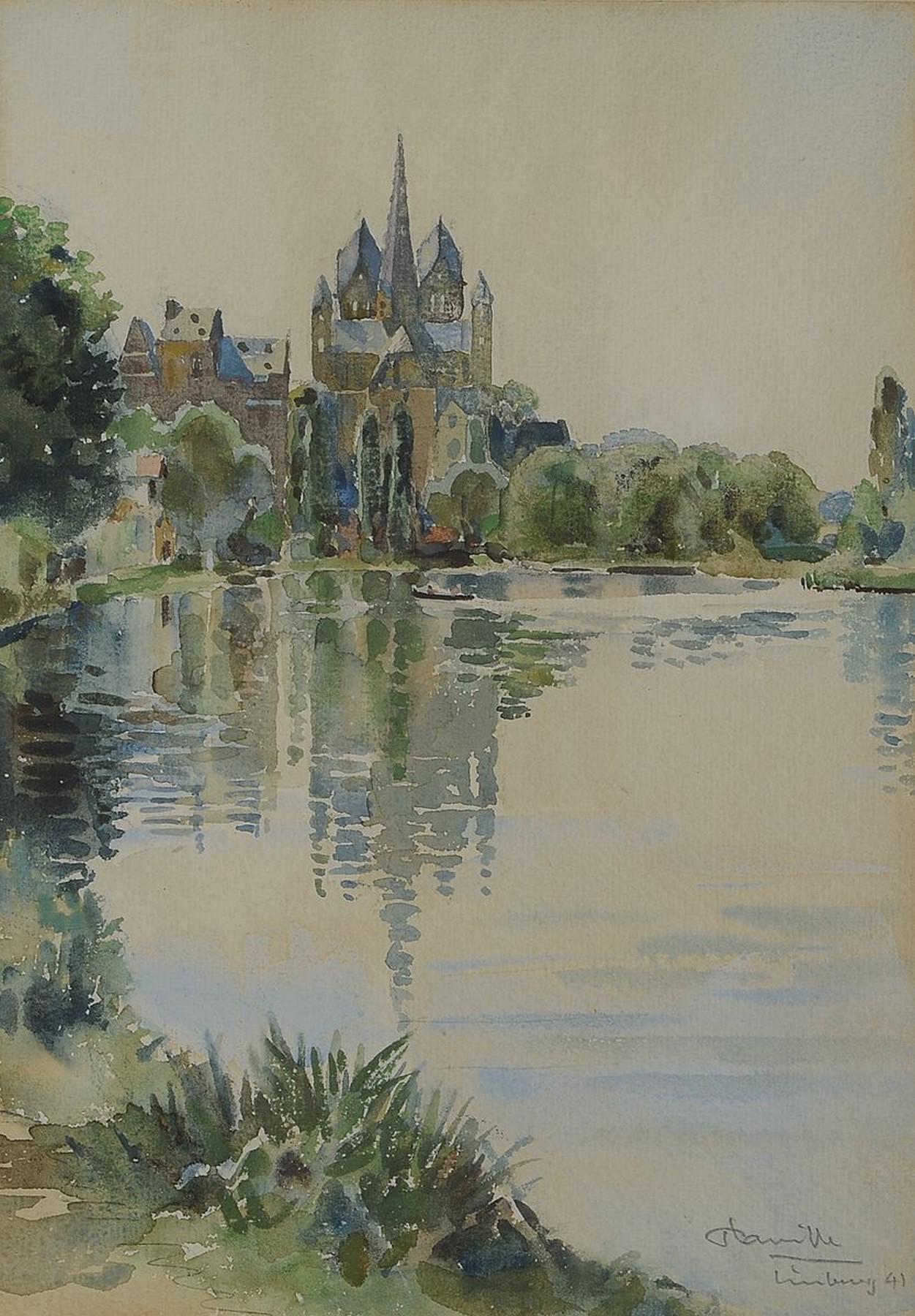 Unbekannter Aquarellist, deutsch, datiert (19)41, Blick auf Limburg an der Lahn, Aquarell auf Papier, rechts unten signiert und dat., ca. 24x17cm, ...