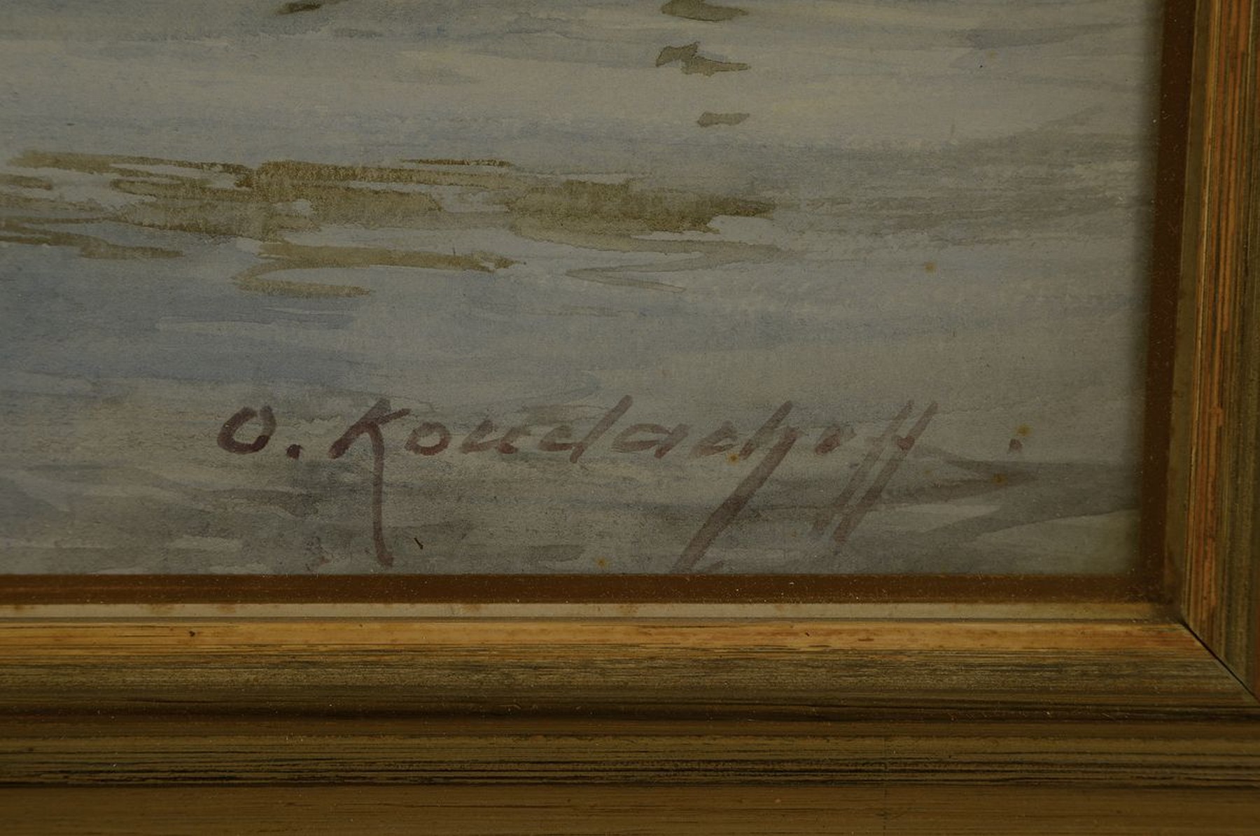 Detail a: Olga Koudacheff, russische Künstlerin um 1900-1910, Störfischer auf der Wolga, Aquarell auf Papier, rechts unten signiert, leicht gebräunt und ...
