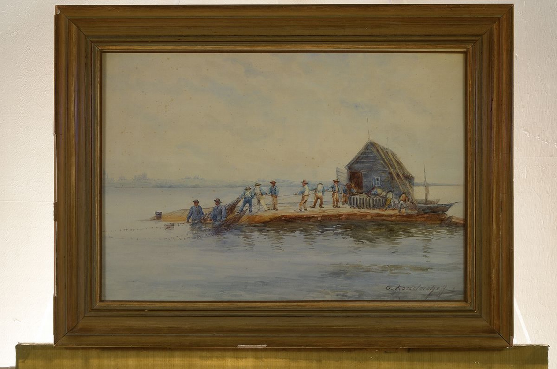 Detail k: Olga Koudacheff, russische Künstlerin um 1900-1910, Störfischer auf der Wolga, Aquarell auf Papier, rechts unten signiert, leicht gebräunt und ...