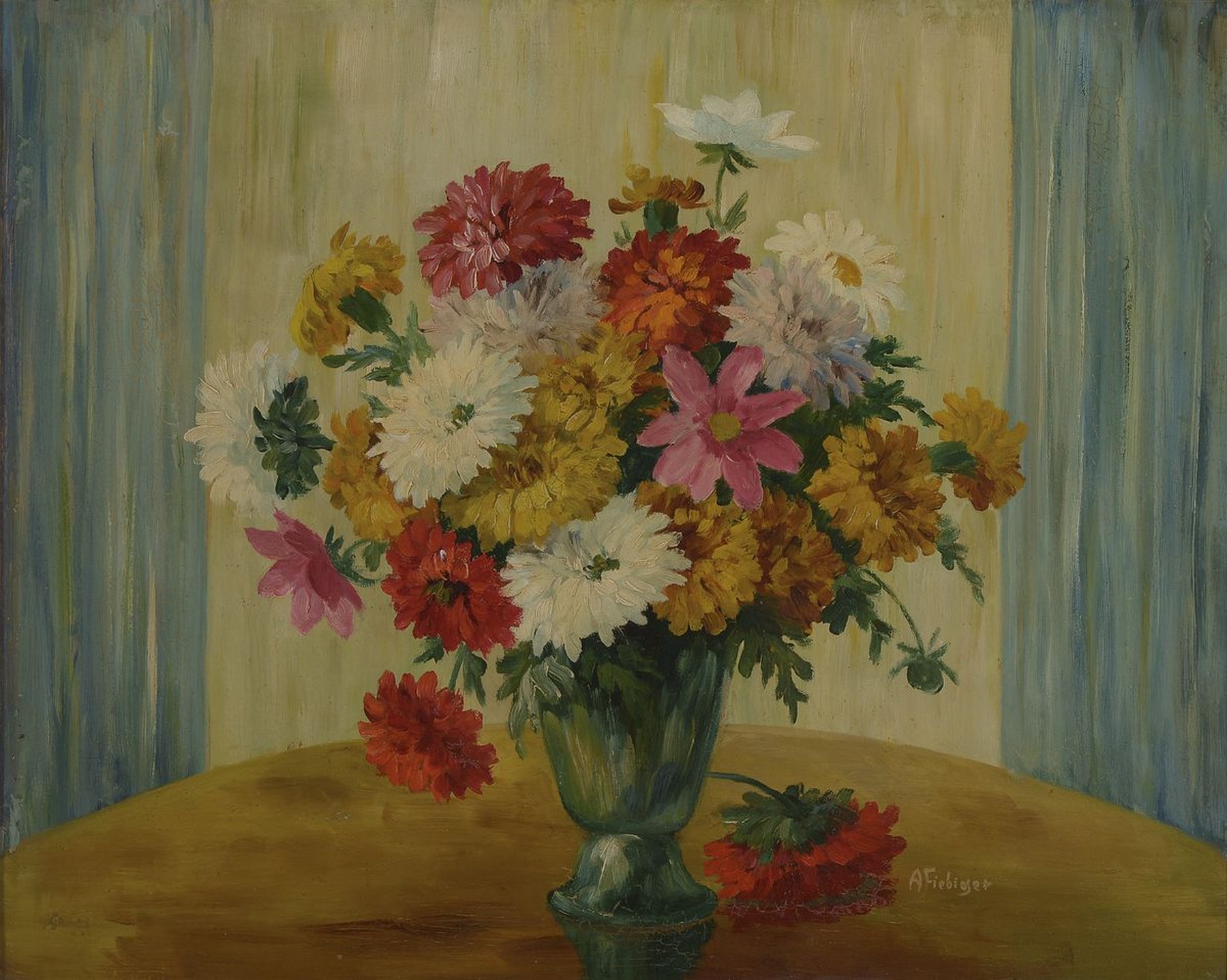 Albert Fiebiger, geb. 1869 Bärenstein bei Dresden, Blumenstillleben, Öl/Karton rechts unten signiert, ca. 44x55cm, u.Gl., R. ca. 50x61cm