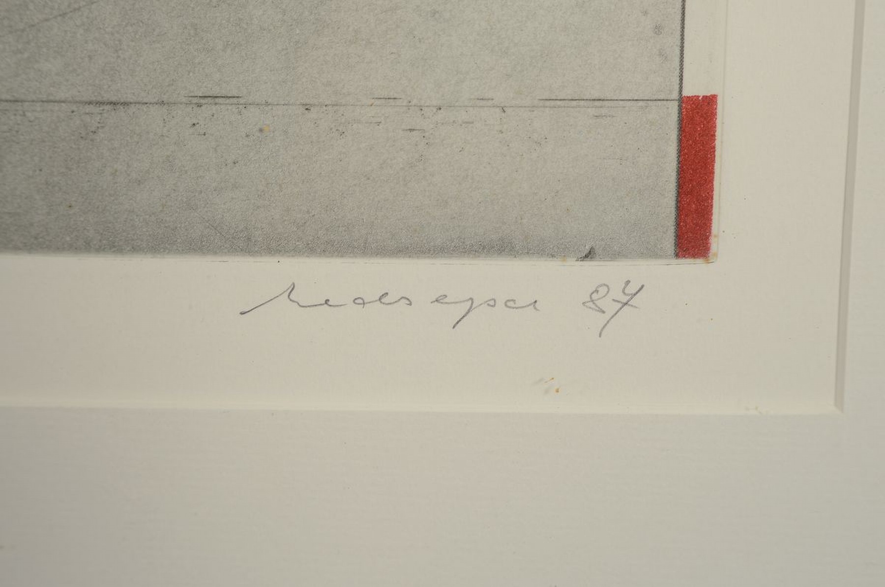 Detail e: Friedrich Meckseper, geb. 1936, Radierung, signiert und dat. 87, num. 72/75, PP., 48.5 x 65 cm, unter Glas, Rahmen: 80.5 x 95 cm, auf Rahmen bez. ...