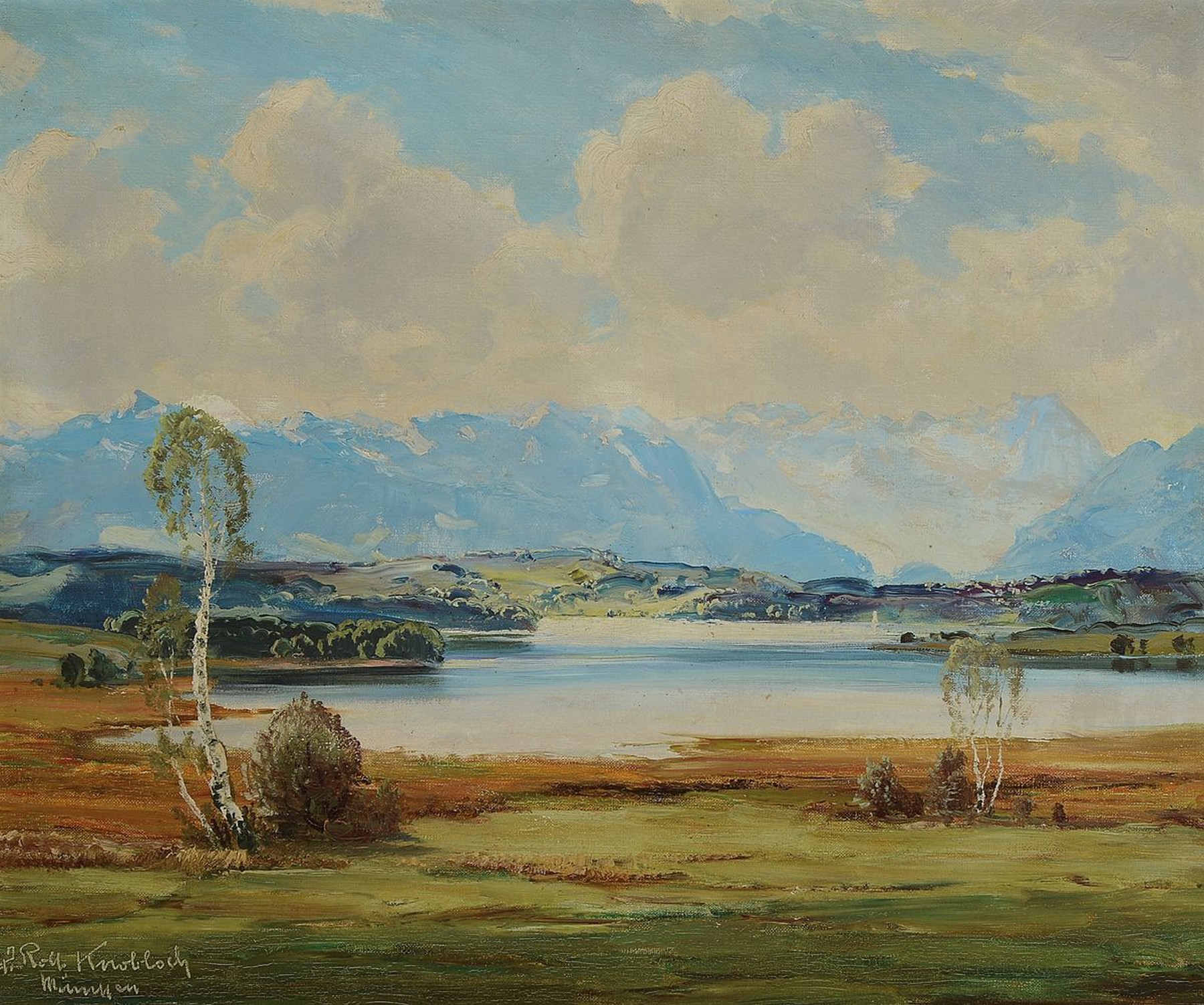 Josef Rolf Knobloch, 1891 Böhm.Kramnitz-1964 München, Der Riegsee bei Murnau, Öl/Lwd, links unten signiert, ca. 50x60cm, R. ca. 64x 74cm