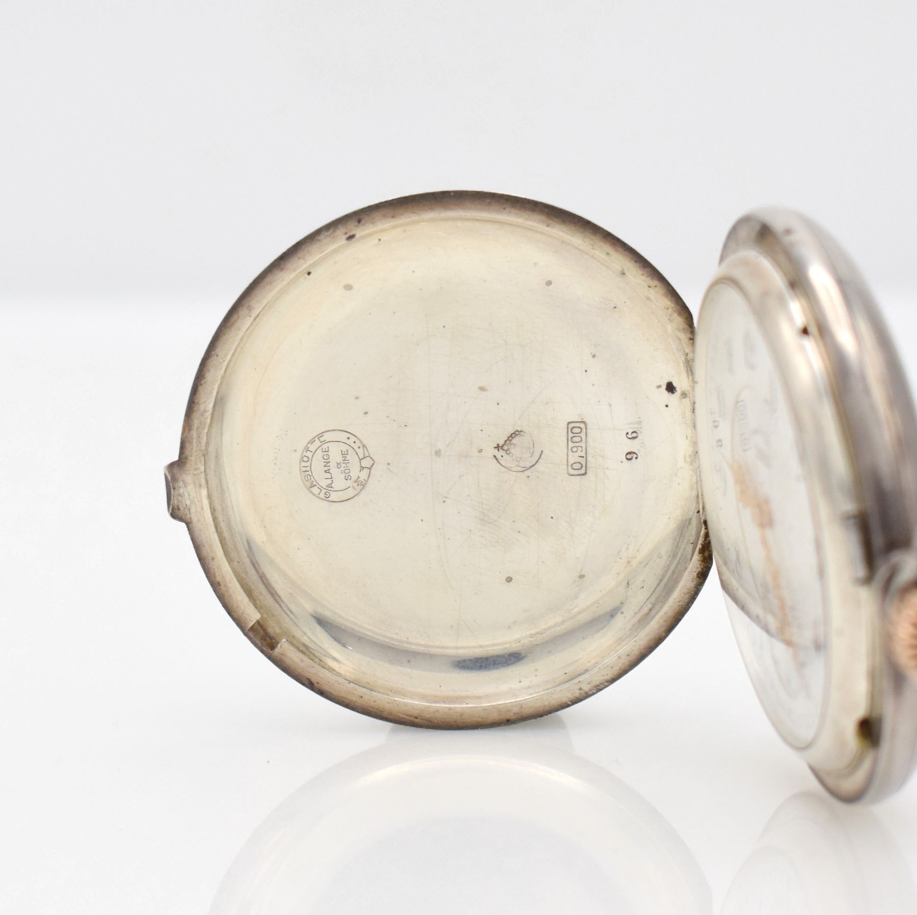 Detail b: A. LANGE & SÖHNE seltene staubdichte Herren- Savonette in Silber, Deutschland 1893, glattes Lucia-Geh. m. à-Goutte-Schlüssen, Sprungdeckel m. ...