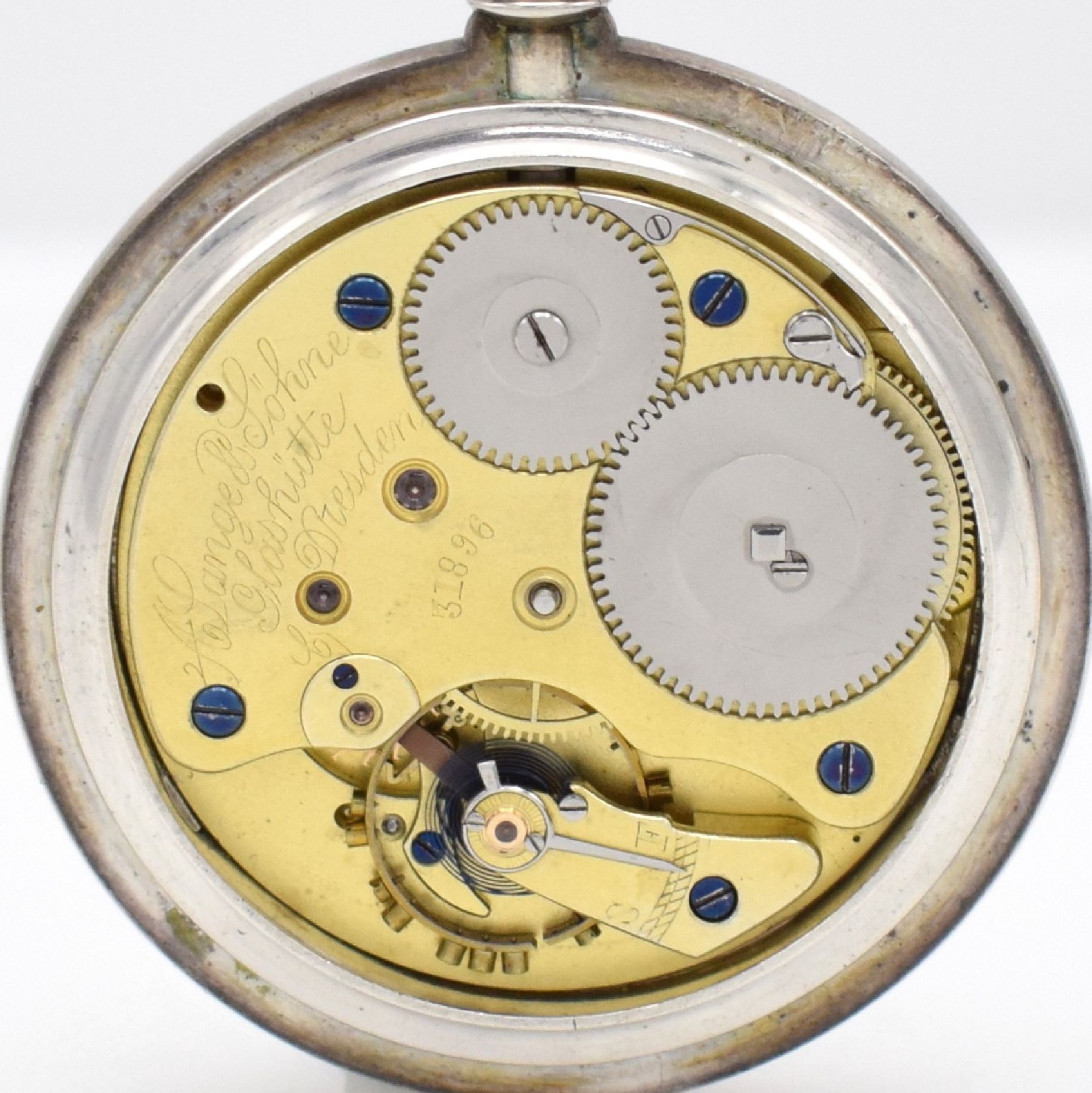 Detail g: A. LANGE & SÖHNE seltene staubdichte Herren- Savonette in Silber, Deutschland 1893, glattes Lucia-Geh. m. à-Goutte-Schlüssen, Sprungdeckel m. ...