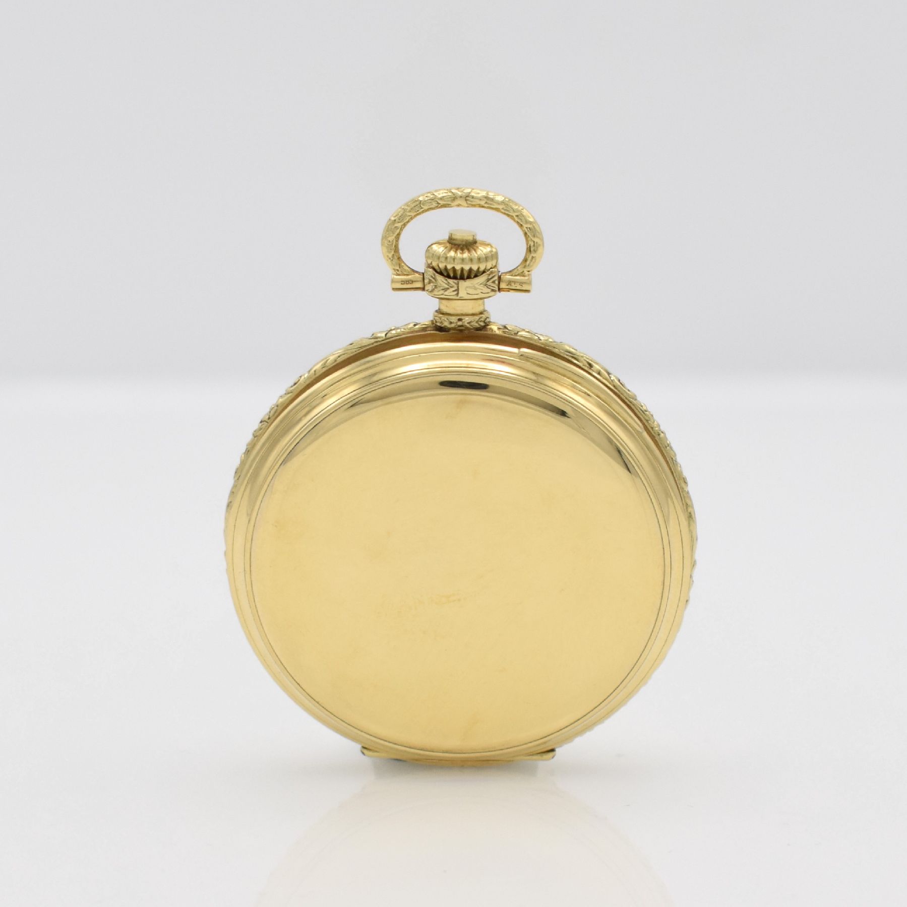 Detail d: LANGE-UHR Glashütte i/Sa. Deutsche Uhrenfabrikation OLIW Savonette in GG 585/000 mit original Etui & Garantieschein, Deutschland um 1938, glattes ...