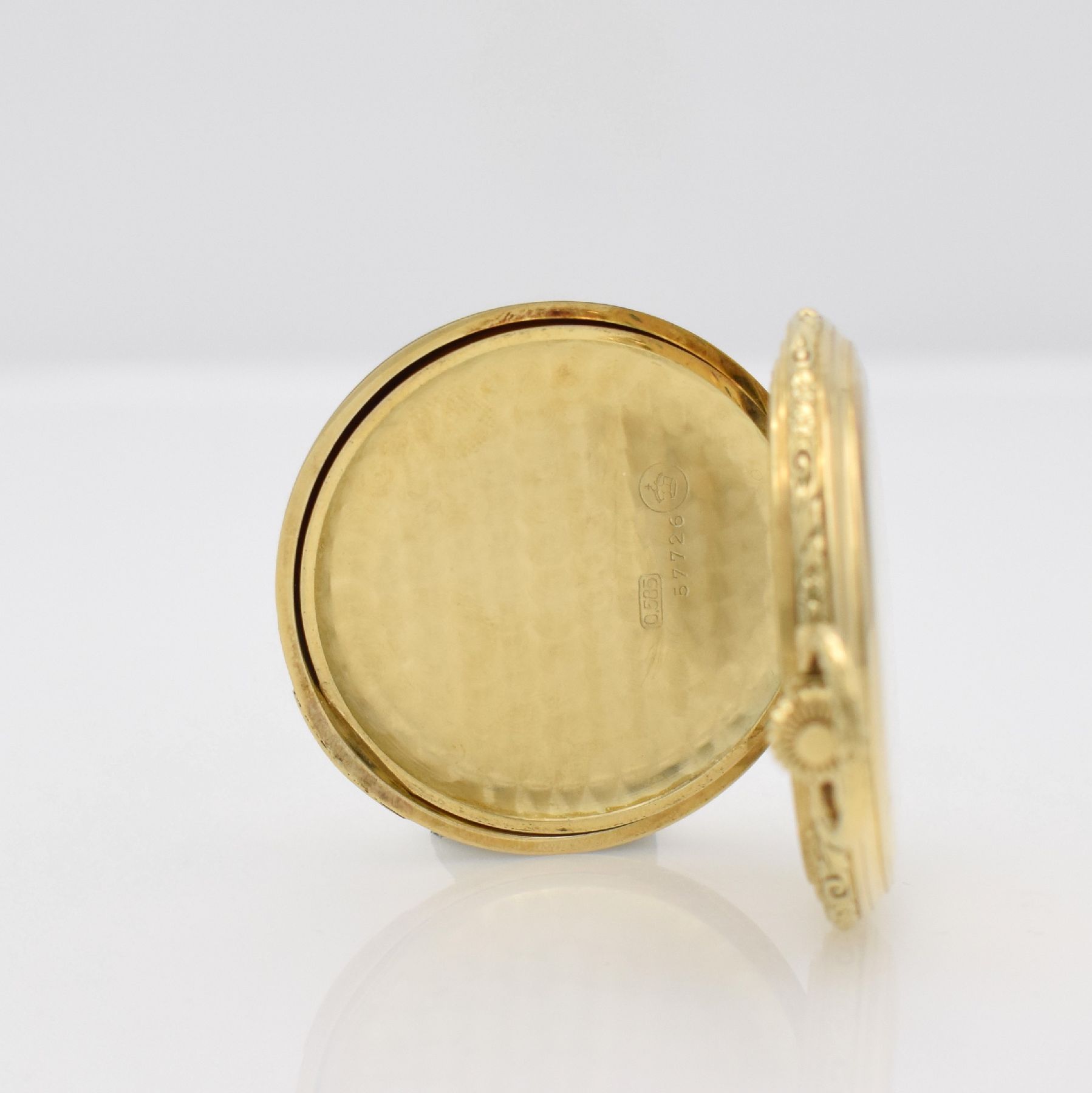 Detail g: LANGE-UHR Glashütte i/Sa. Deutsche Uhrenfabrikation OLIW Savonette in GG 585/000 mit original Etui & Garantieschein, Deutschland um 1938, glattes ...