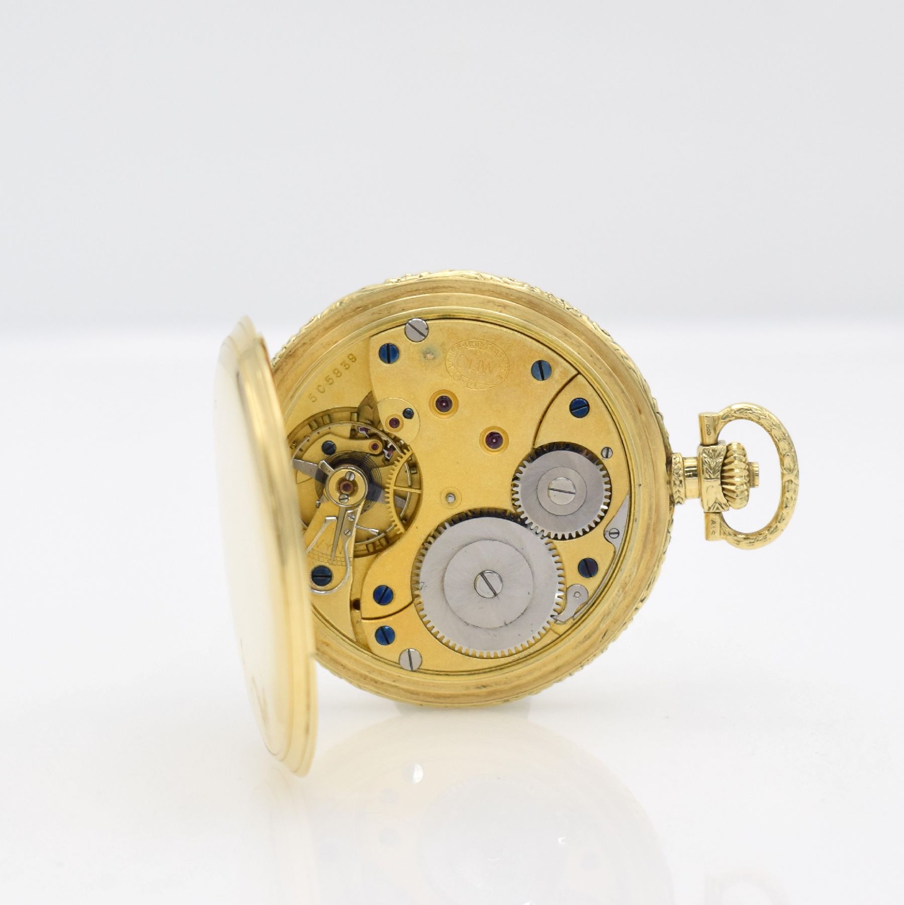 Detail h: LANGE-UHR Glashütte i/Sa. Deutsche Uhrenfabrikation OLIW Savonette in GG 585/000 mit original Etui & Garantieschein, Deutschland um 1938, glattes ...
