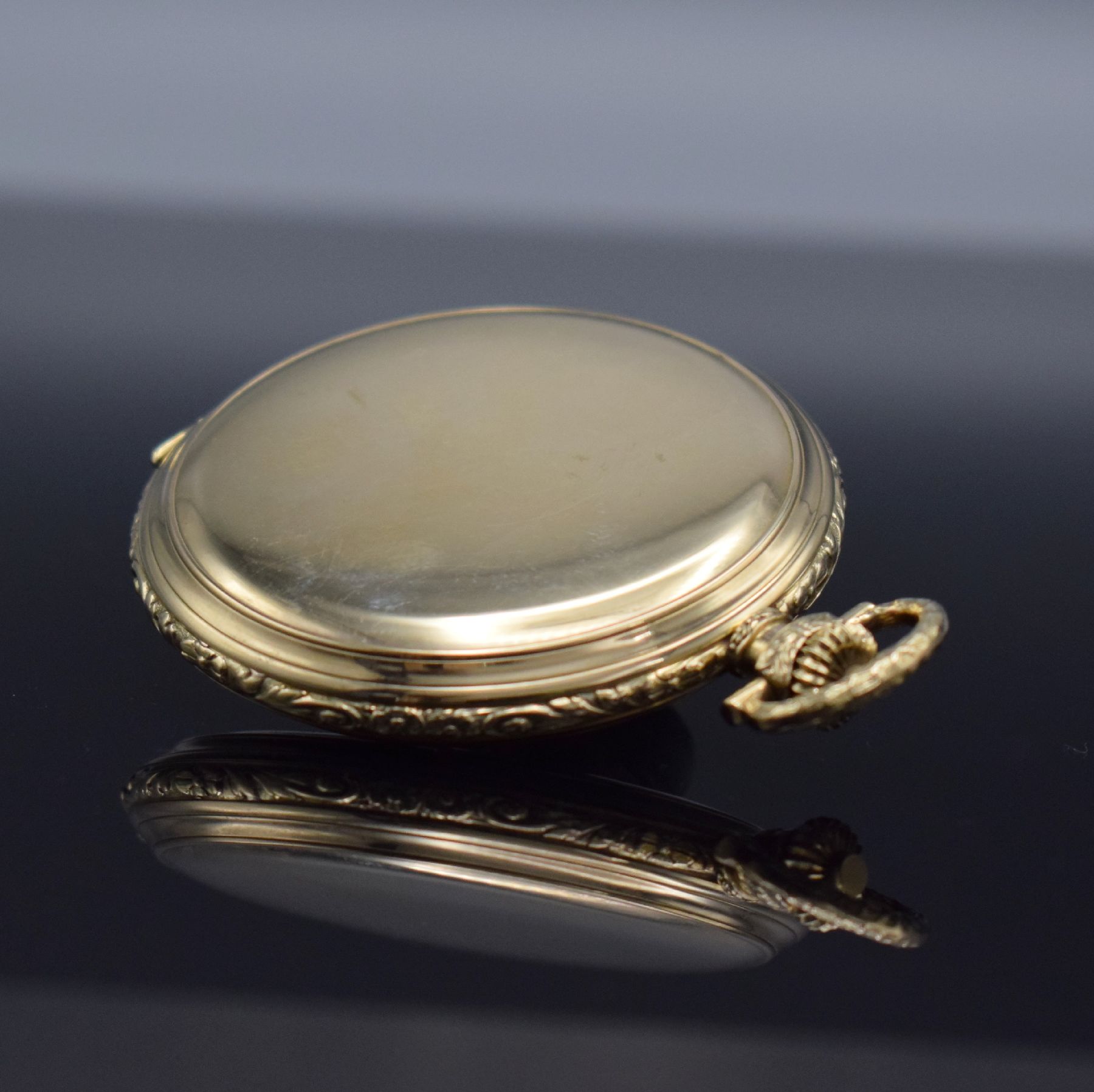 Detail k: LANGE-UHR Glashütte i/Sa. Deutsche Uhrenfabrikation OLIW Savonette in GG 585/000 mit original Etui & Garantieschein, Deutschland um 1938, glattes ...