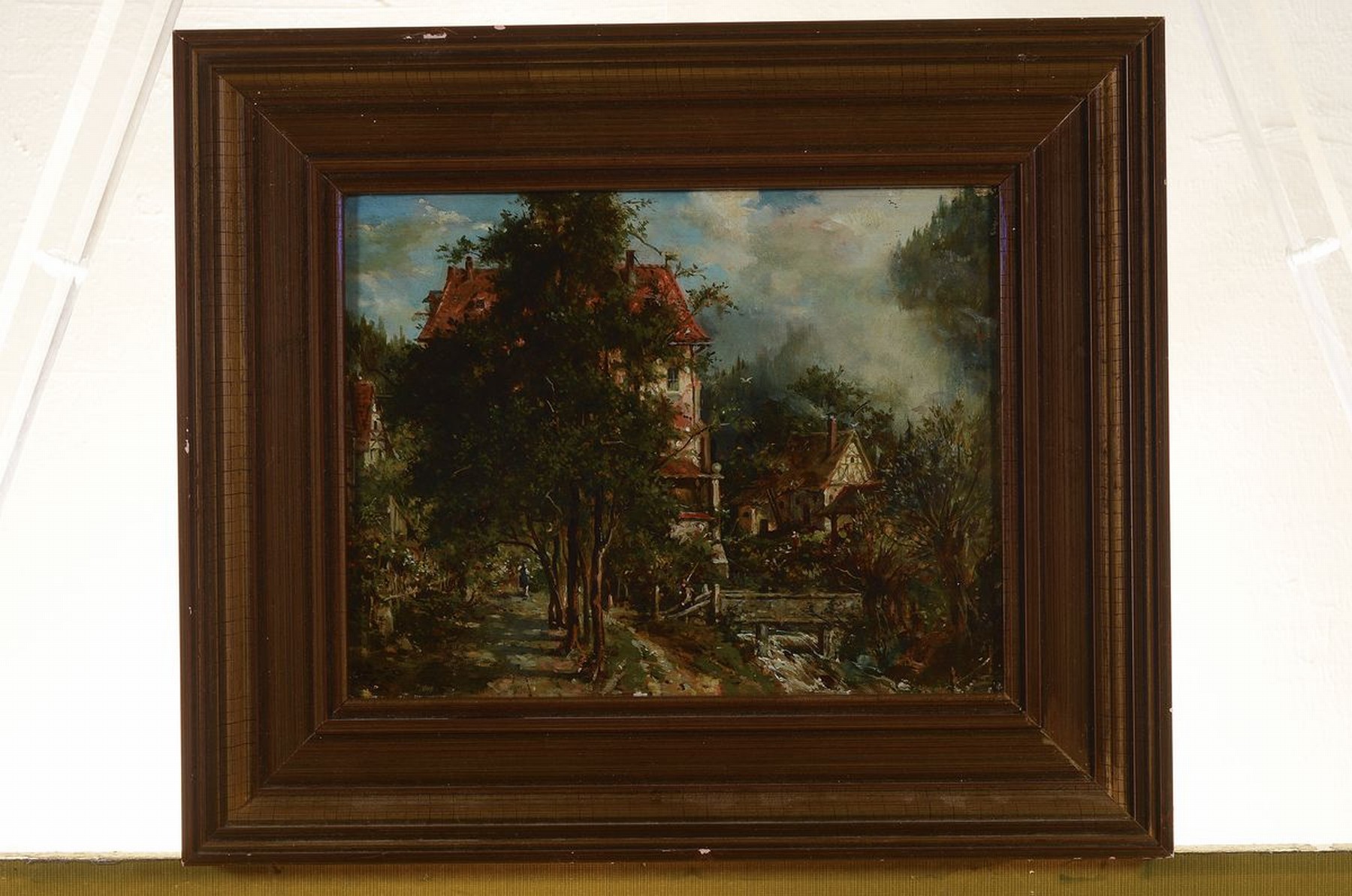 Detail k: James Marshall, 1838 - 1902, Häuser am Hang mit Personen, Öl/Malkarton, li.u. monogrammiert JM, ca. 31 x 23 cm, Altersspuren, ca. 22 x 27 cm, ...