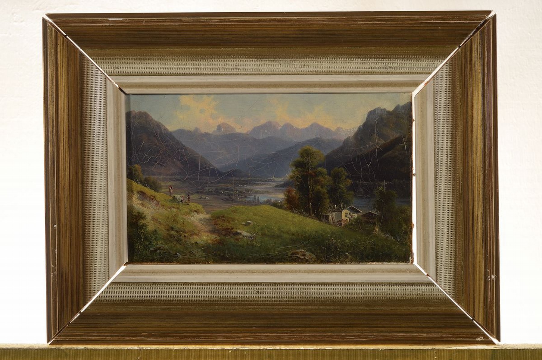 Detail k: Carl le Feubure, 1805 München - 1885, Isartal bei Tölz, Öl/Lwd, signiert, krakeliert, Altersspuren, signiert, ca. 15 x 25 cm, Rahmen l. besch. und ...