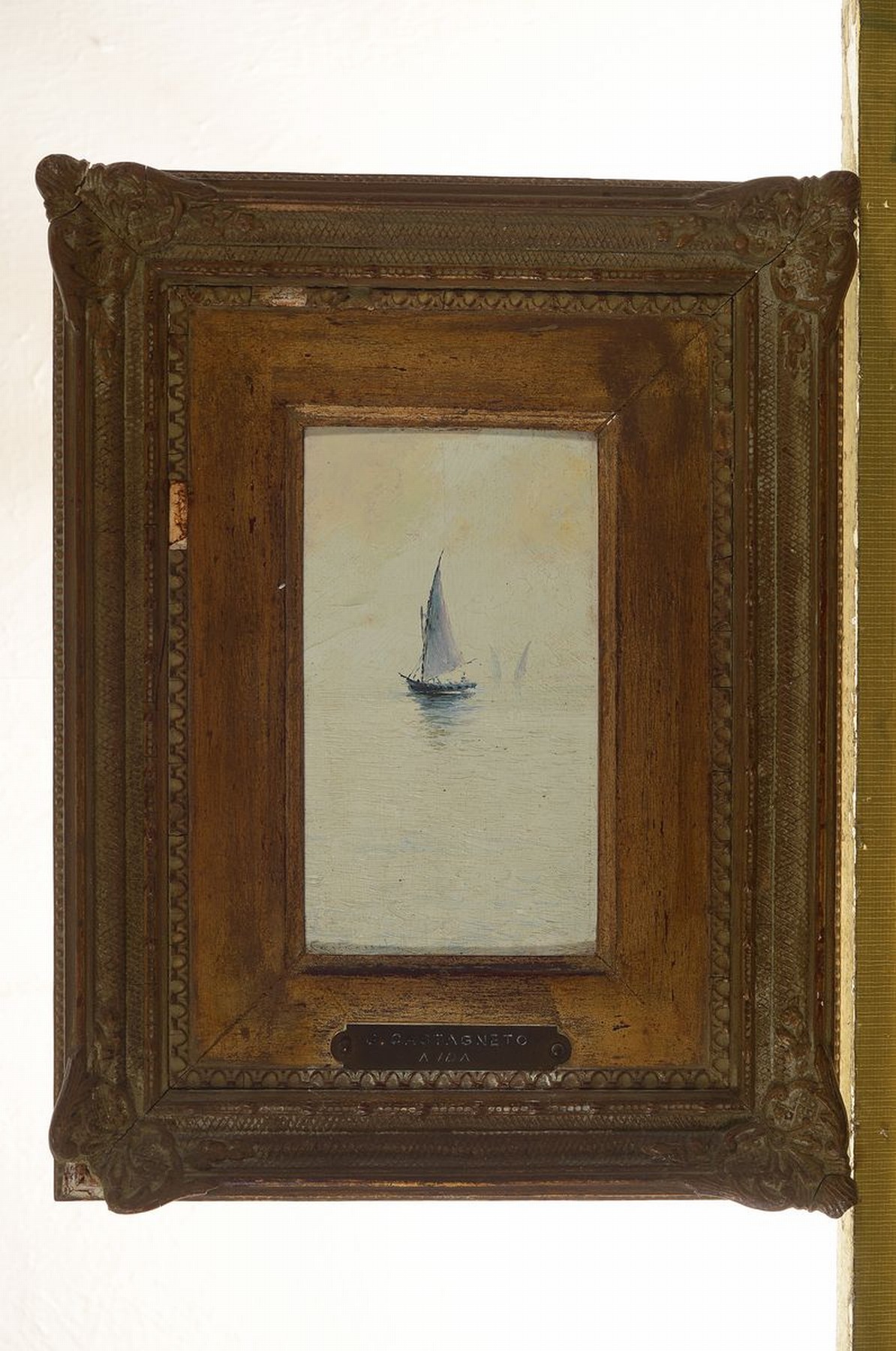 Detail k: Joao Batista Castagneto, 1851 Genua - 1900 Rio de Janeiro, A Ida, Öl/Holz, Segelboote auf ruhiger See, im Hintergrund im Dunst noch zwei Segler ...