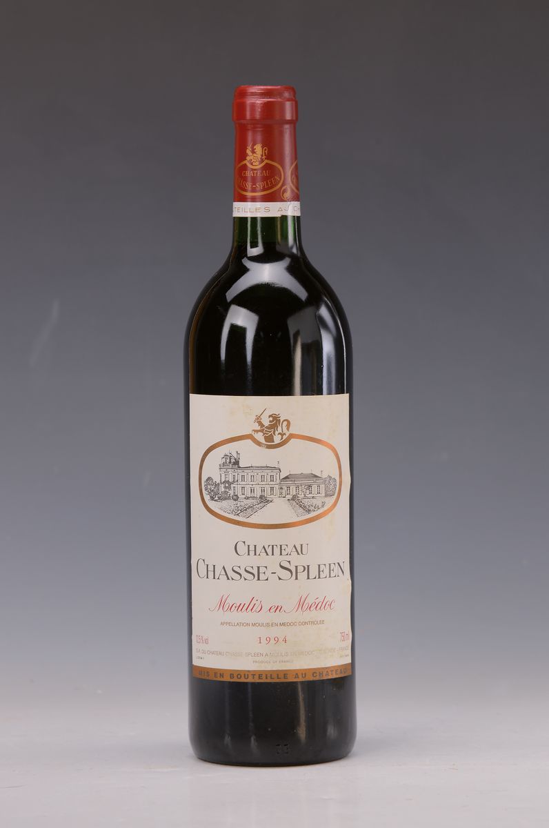 4 Flaschen Chateau Chasse-Spleen 1994, Moulis en Médoc, 12.5 Vol%, 750ml, orig. verkorkt und unverkostet, high fill