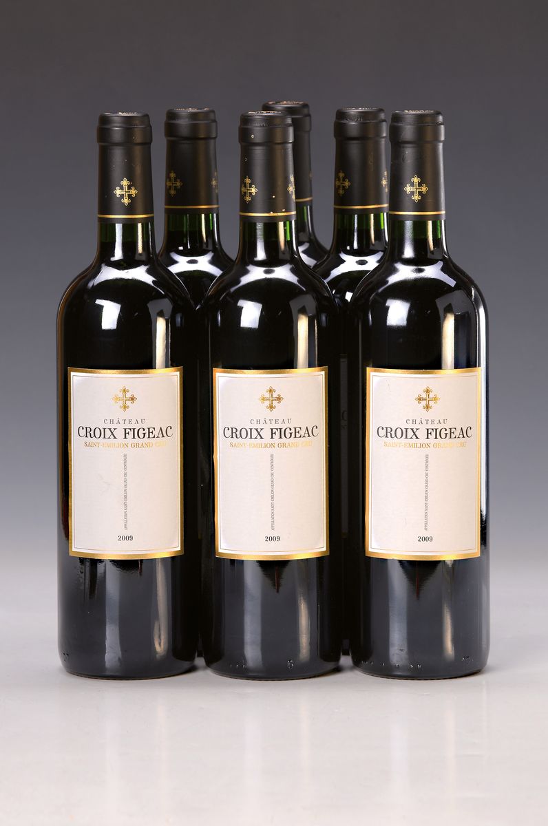 6 Flaschen Chateau Croix Figeac 2009, Saint-Emilion Grand Cru, 14 vol.%, je 75cl, high fill, orig. verkorkt und unverkostet